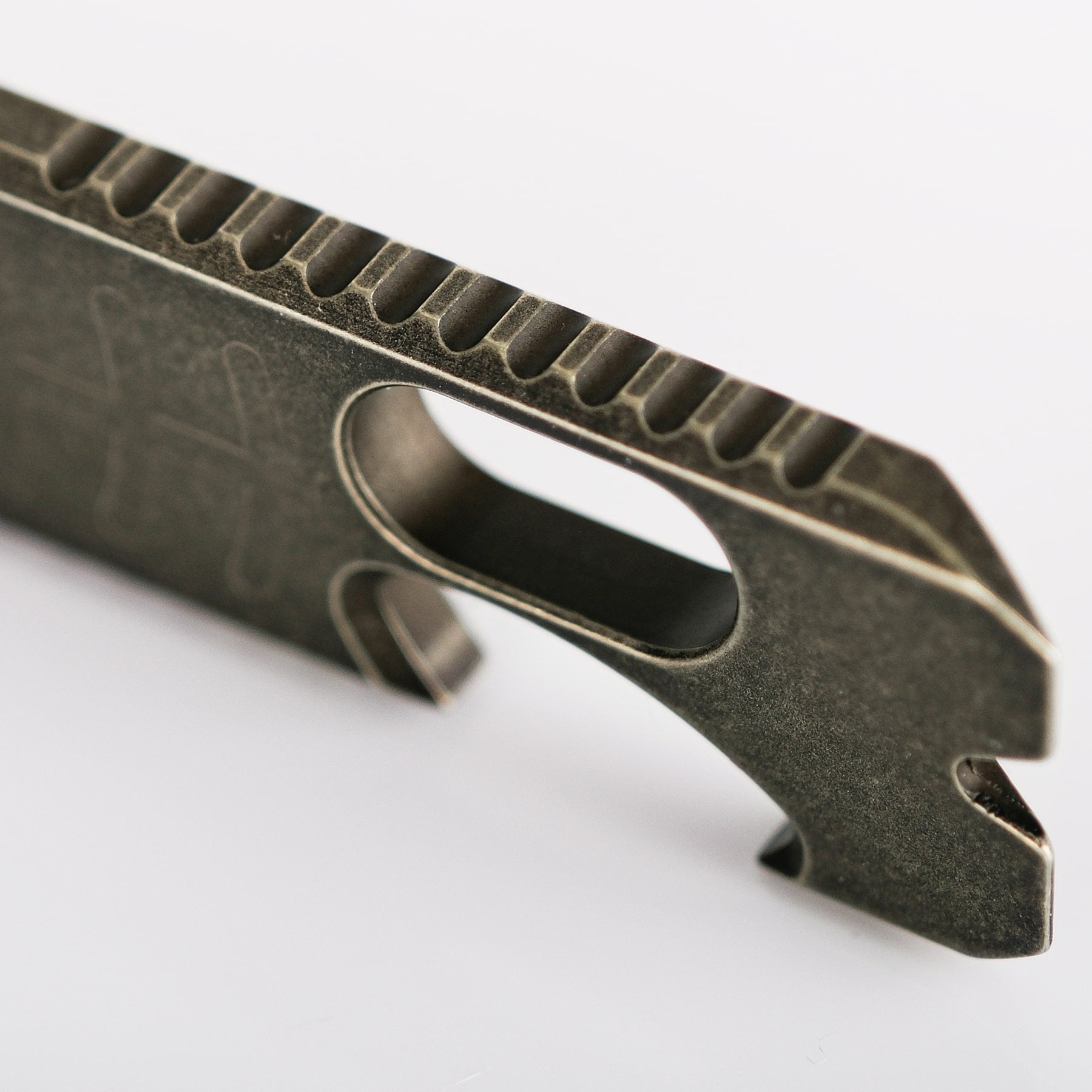 Shark Bomb Prybar-X0118 close-up detail, Titanium EDC tool