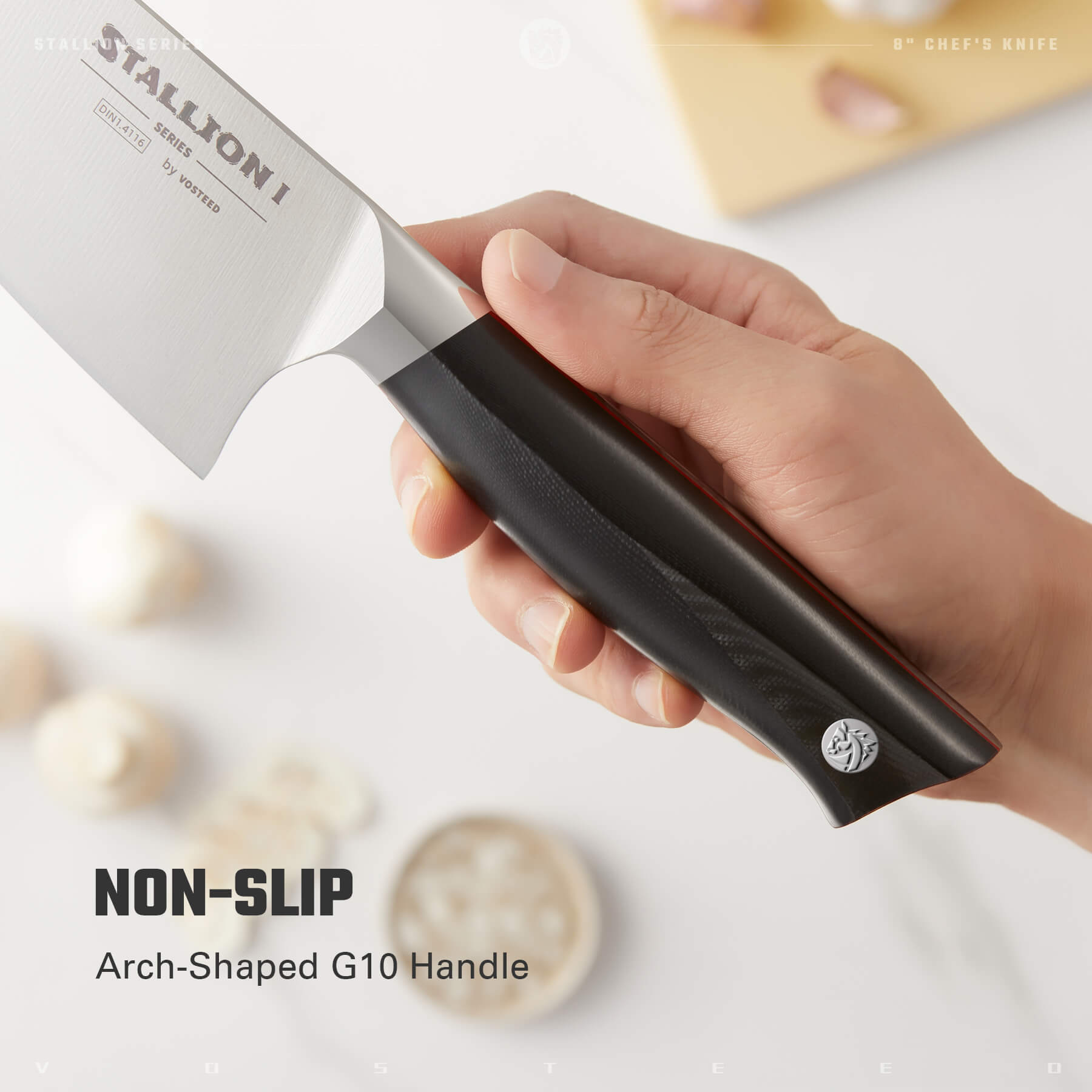 Vosteed Stallion I Chef Knife, non-slip G10 handle
