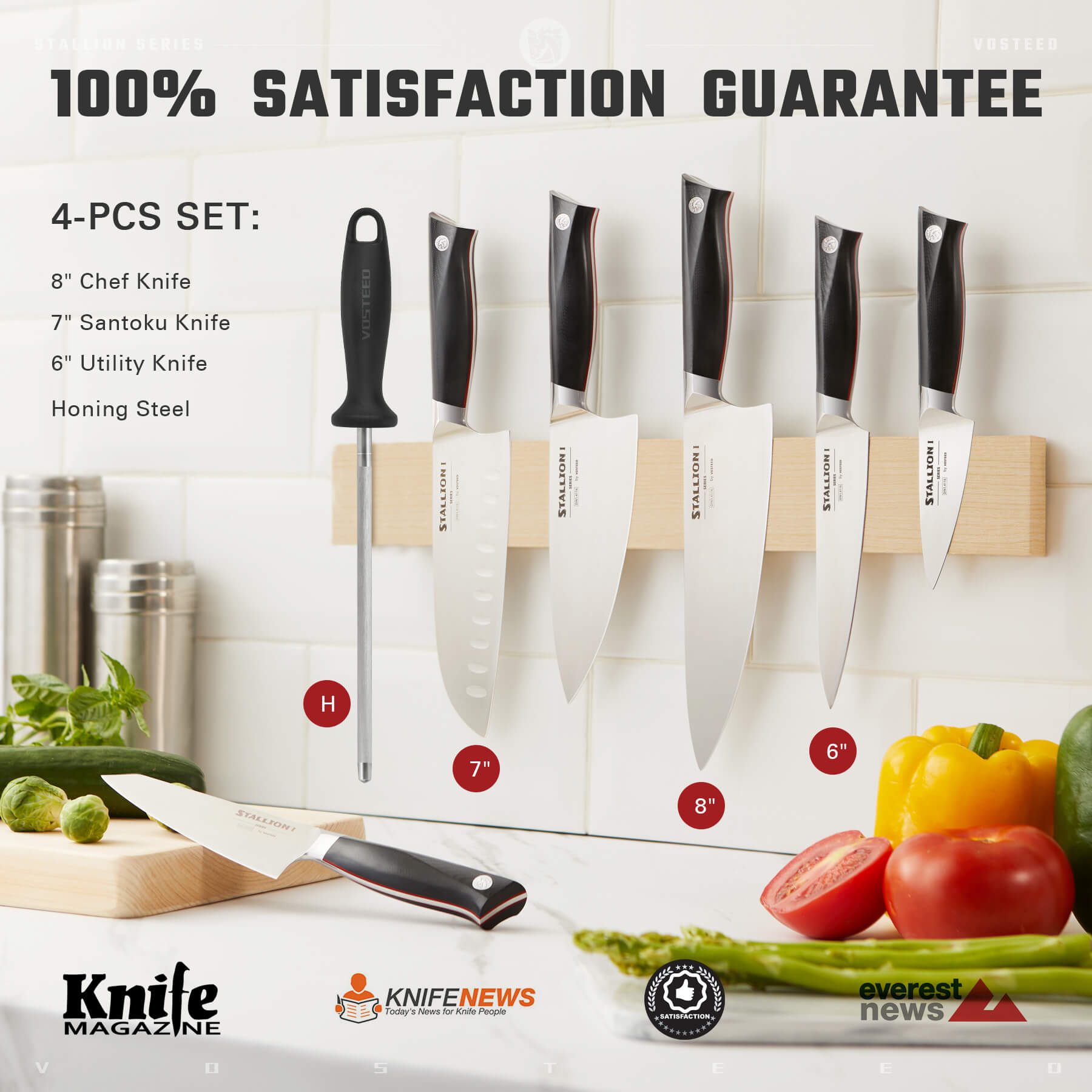 Stallion I Series 4-Piece Knife Set with Magnet Bar
