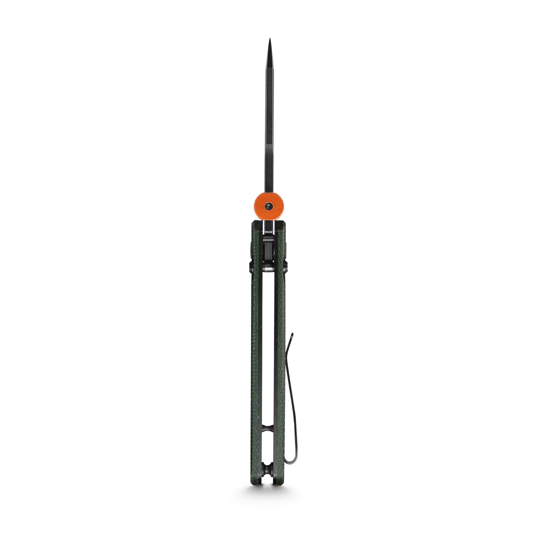 Vosteed Tala knife side profile, showing blade and pocket clip