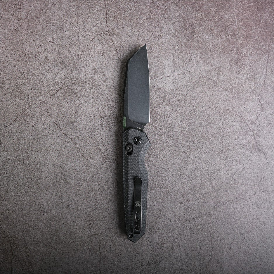 Vosteed Tala black micarta knife, Crossbar Lock, sheepsfoot blade