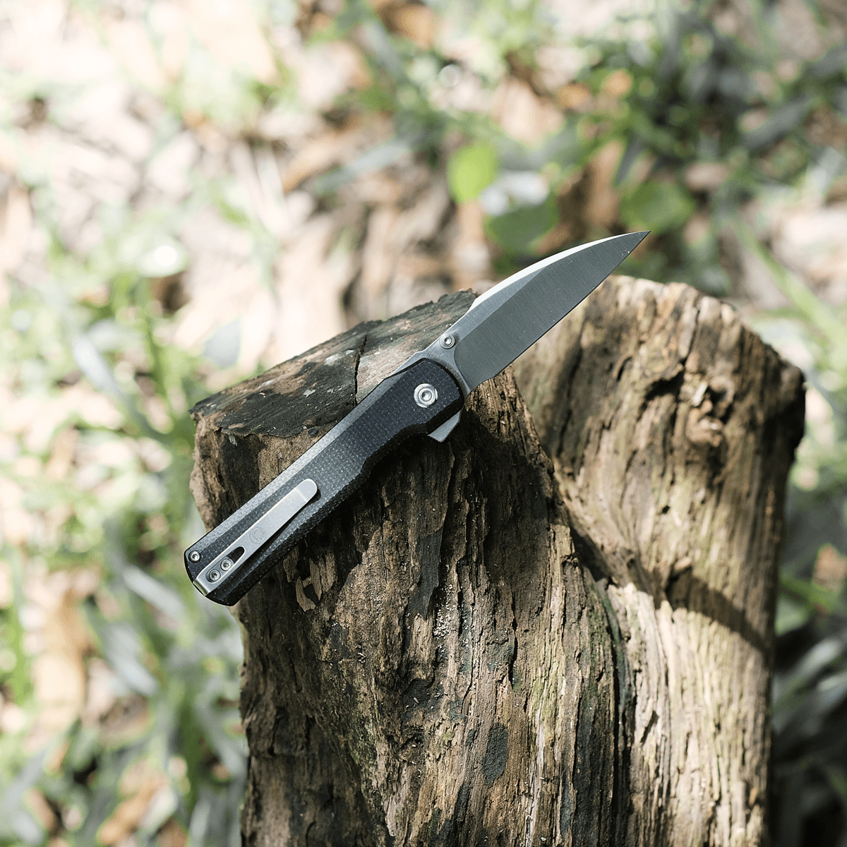 Vosteed Valkyrie knife on wood stump