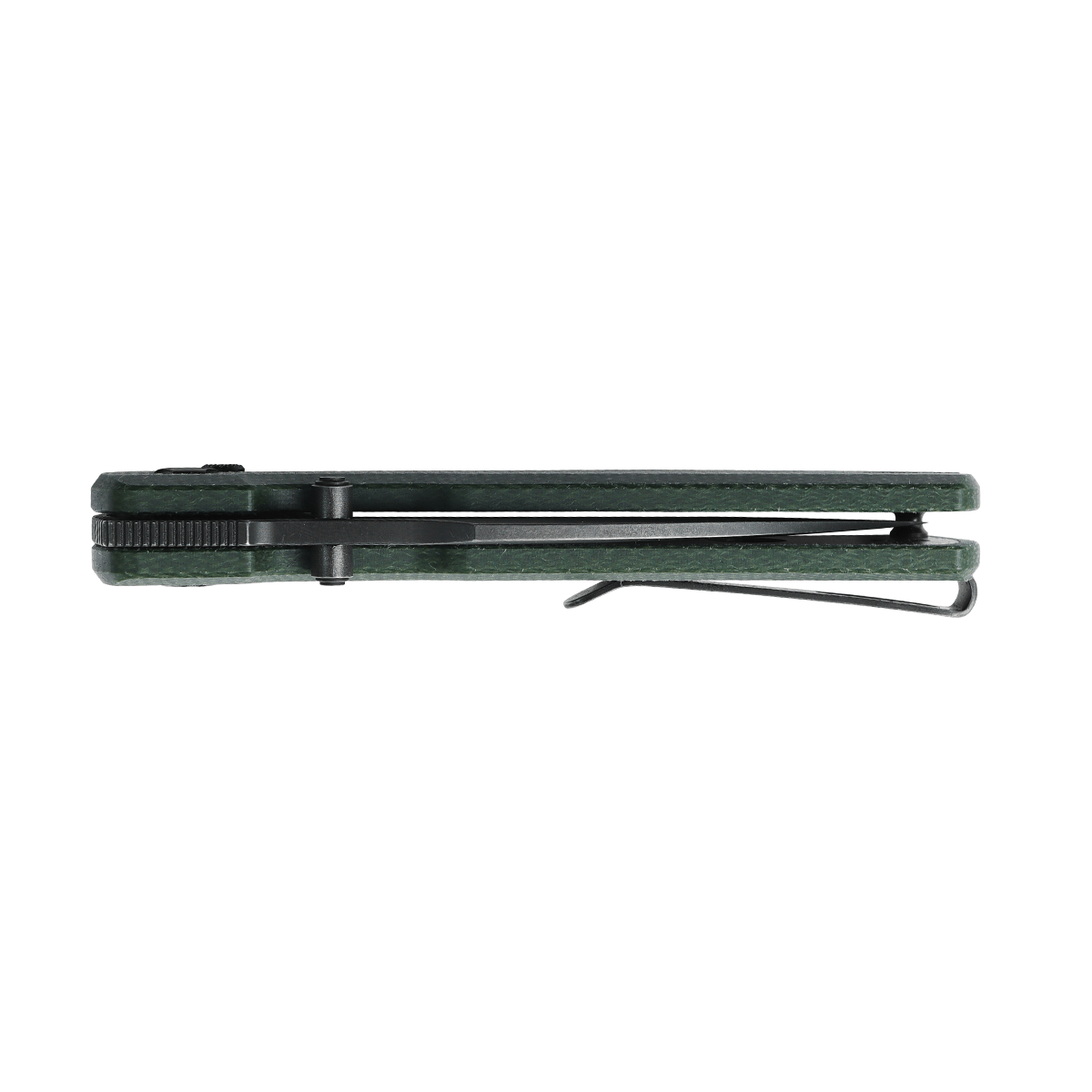 Vosteed Valkyrie knife with green Micarta handle and pocket clip