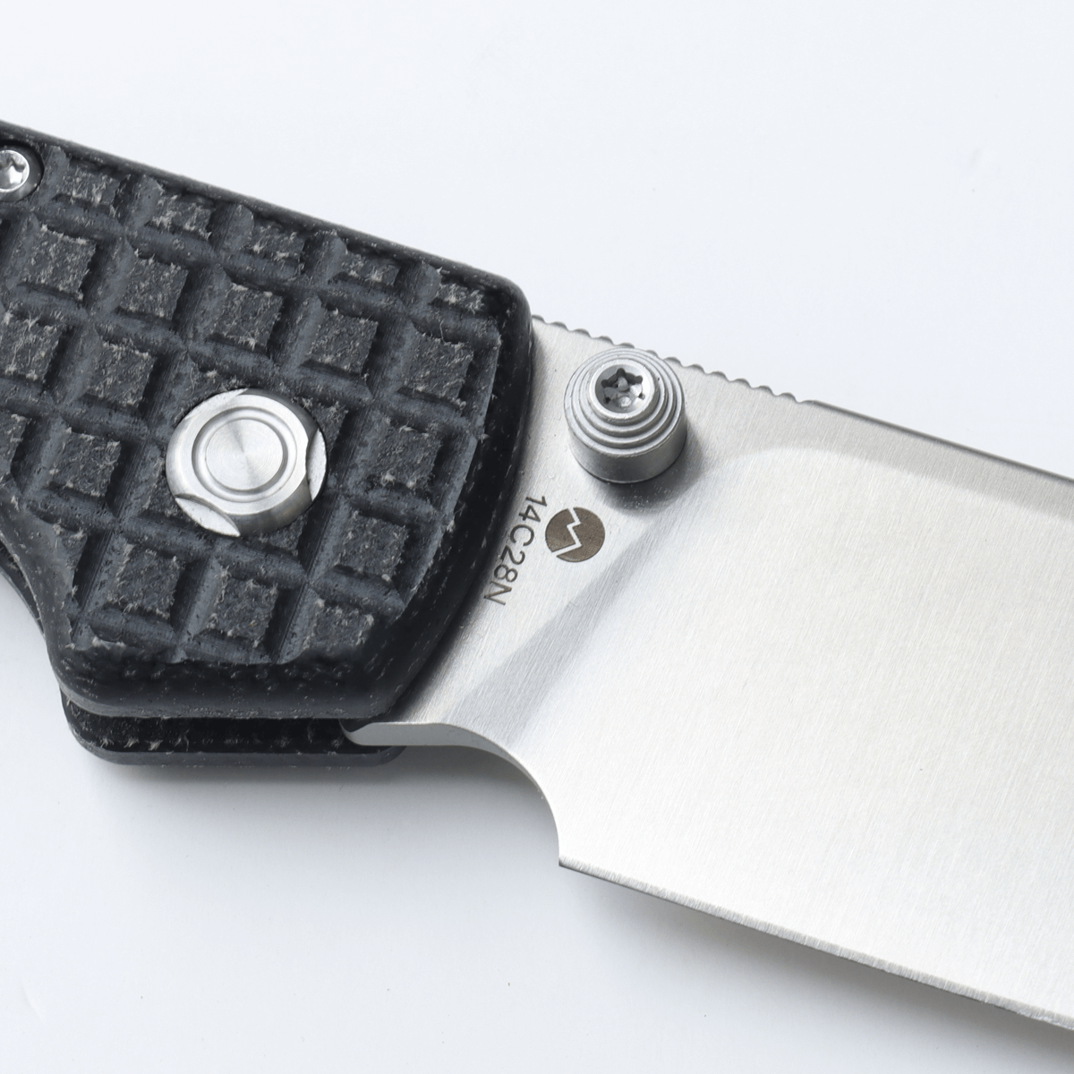 WMK EXCLUSIVE VOSTEED RACCOON BUTTON LOCK FOLDING KNIFE BLACK MICARTA FRAG PATTERN HANDLE 14C28N PLAIN EDGE RC3SVM13