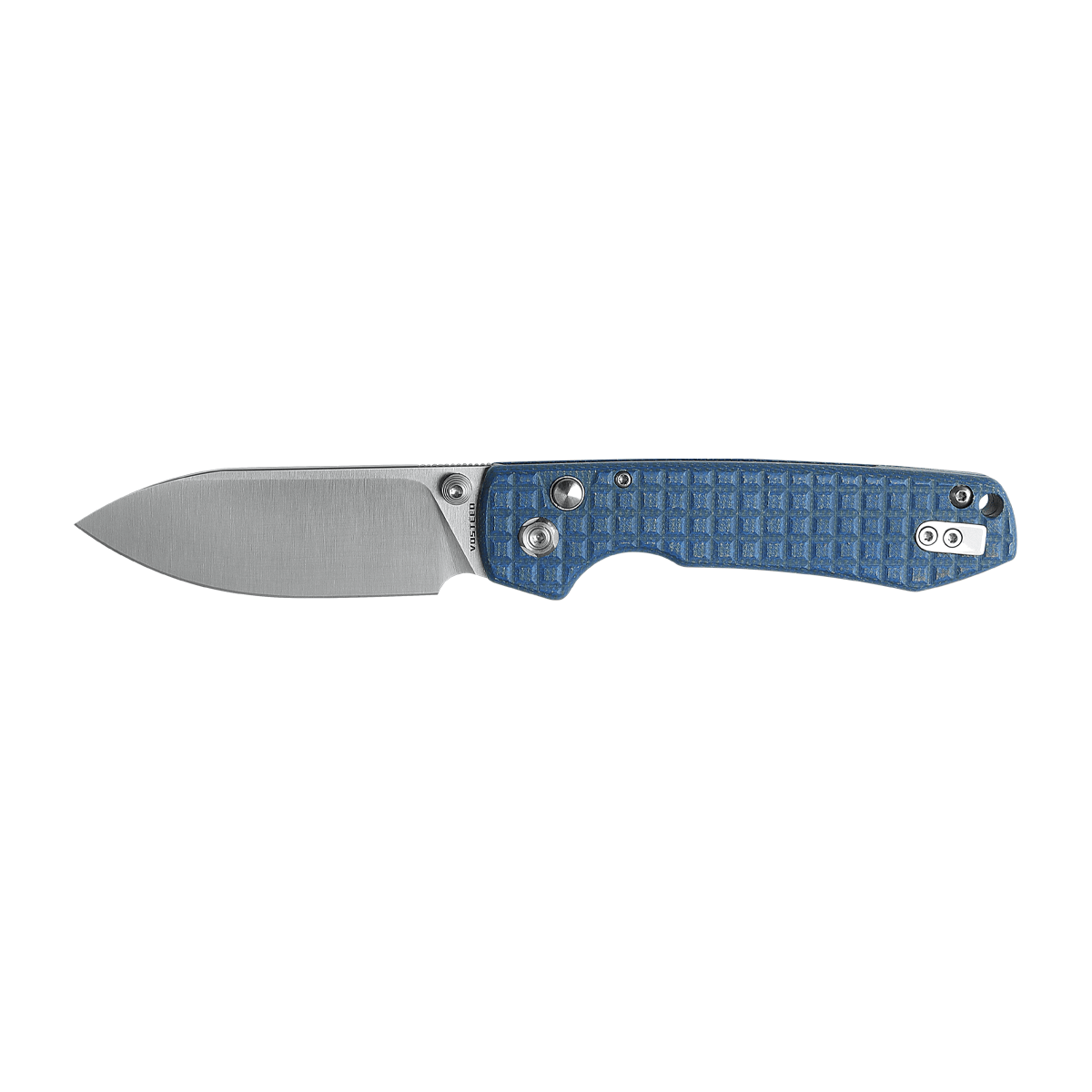 Vosteed Raccoon folding knife with blue micarta handle