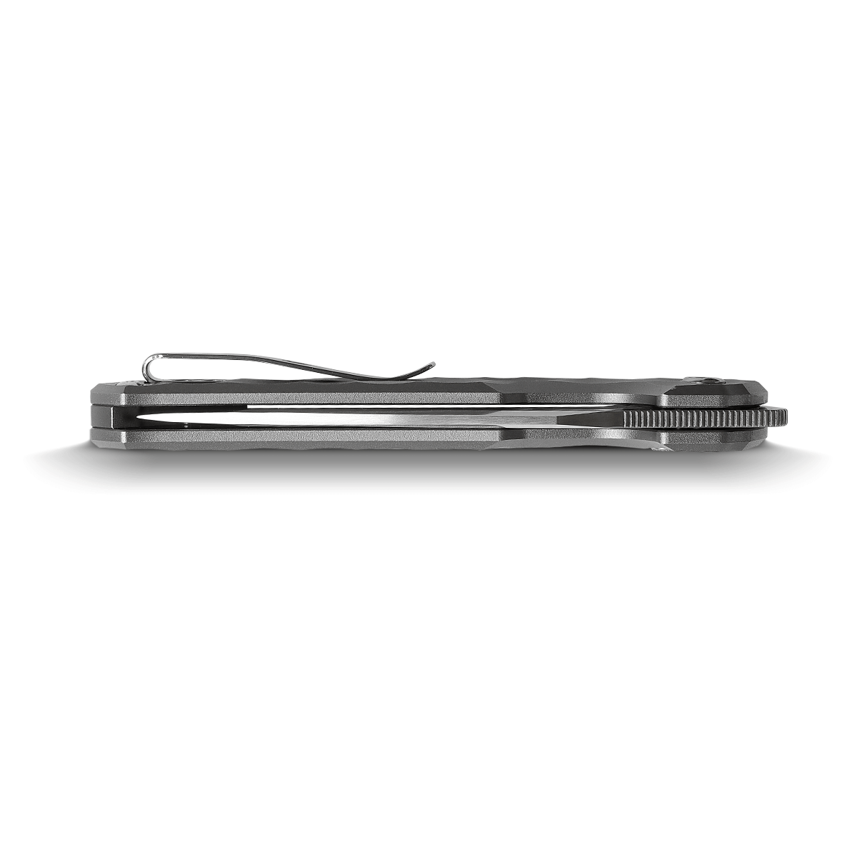 Vosteed Thunderbird knife side view, gray aluminum handle