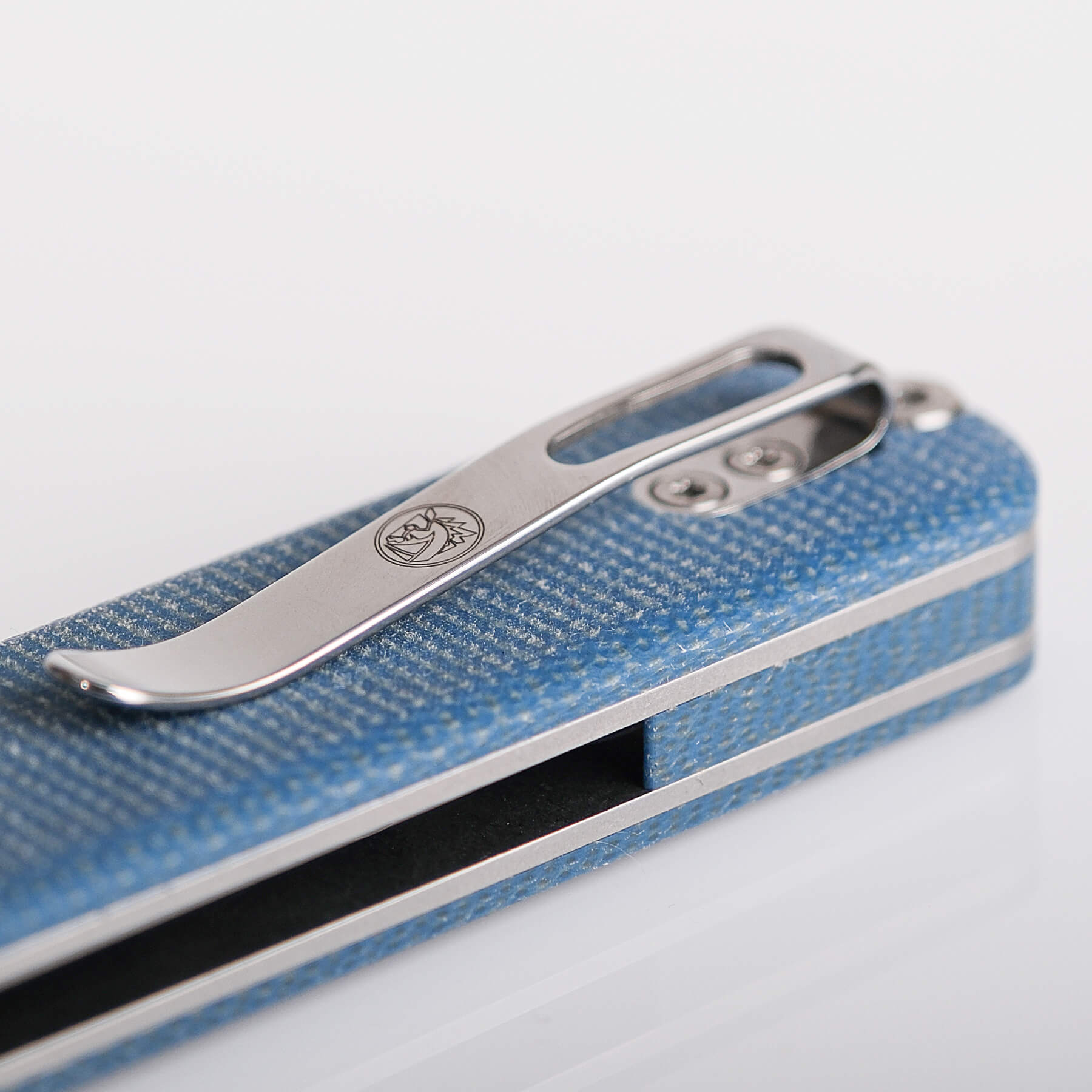 Vosteed Corgi Knife - Blue Micarta Handle with Pocket Clip Detail