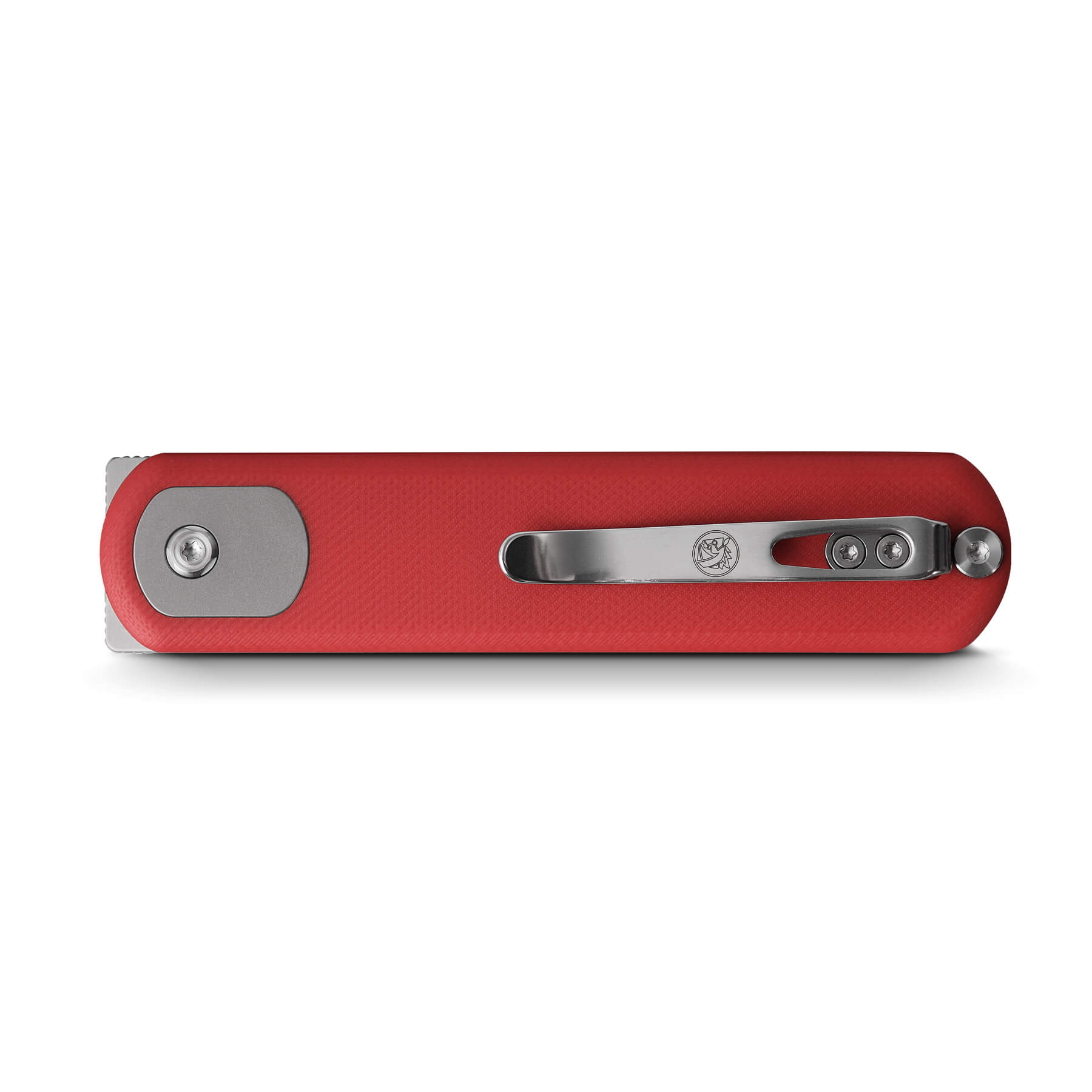 Vosteed Corgi Red G10 Handle - Close-up of Pocket Clip and Pivot