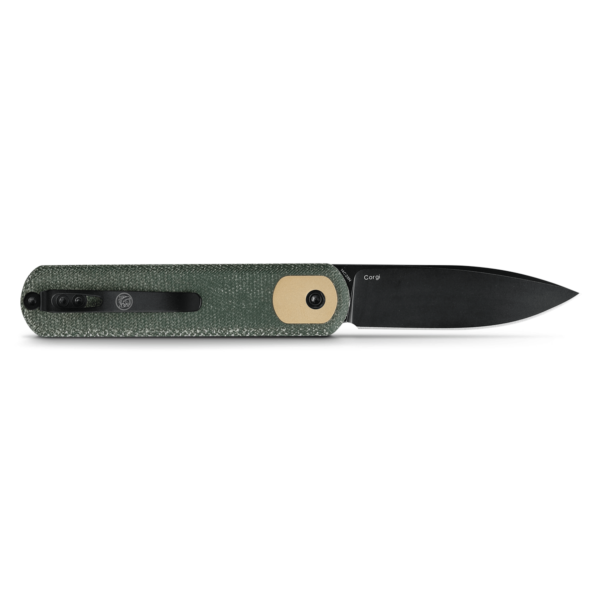 Vosteed Corgi folding knife with black blade and green Micarta handle