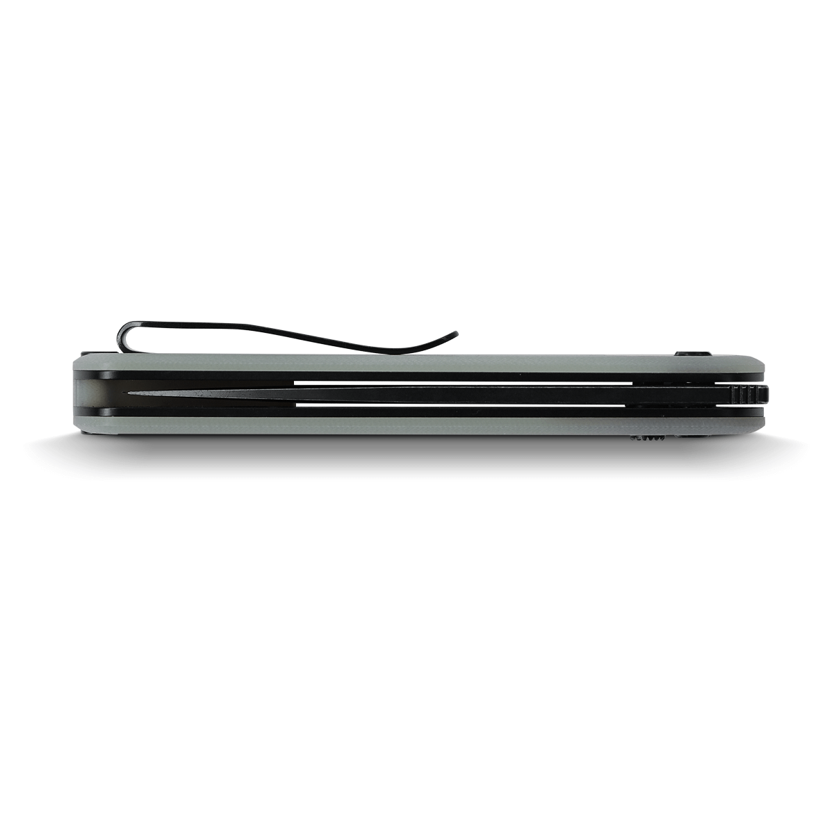 Vosteed Corgi knife side view, G10 handle and pocket clip