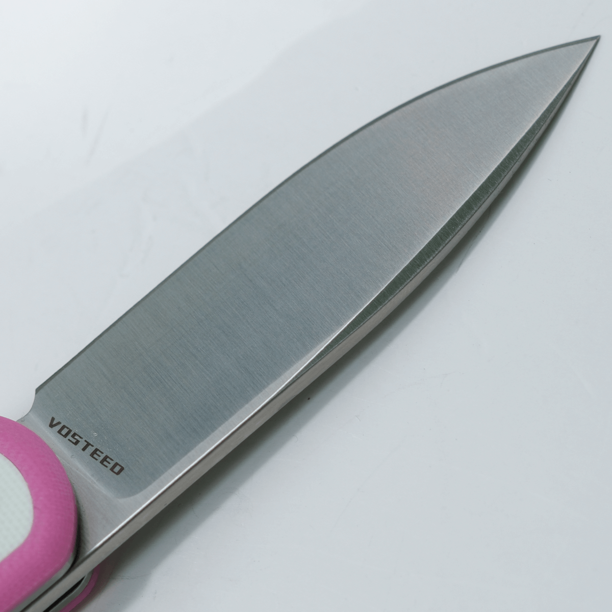 Vosteed Corgi Knife Blade Detail - Drop Point with VOSTEED Branding