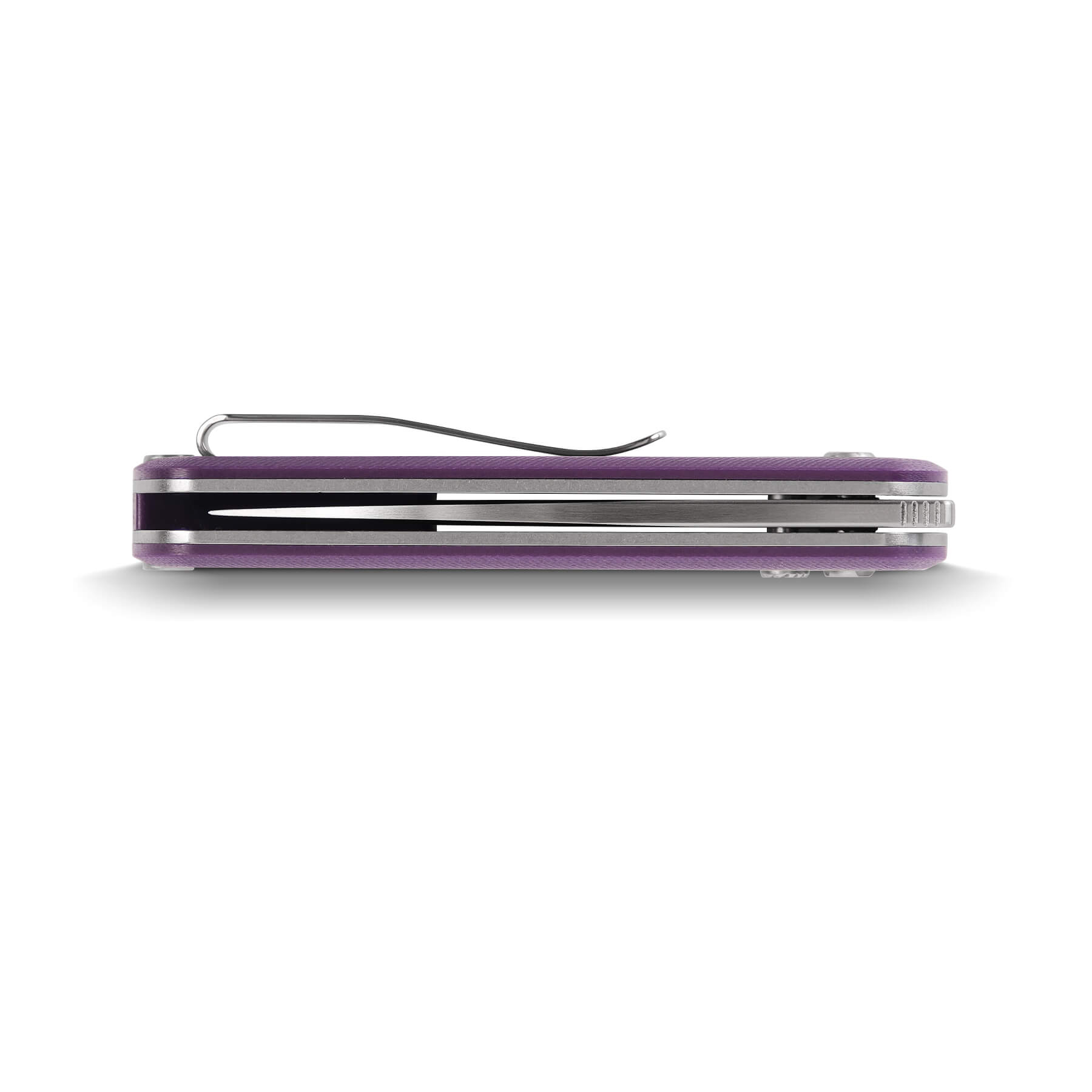 Vosteed Corgi Pup knife side profile - Purple G10 handle and pocket clip
