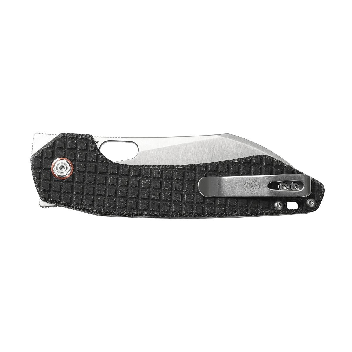 Vosteed Gator knife closed, showing pocket clip and Micarta handle