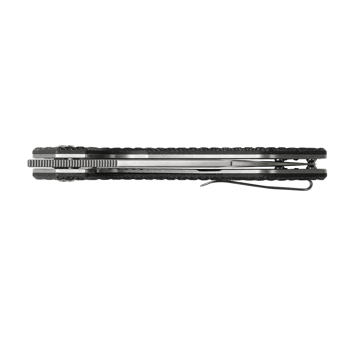 Vosteed Gator knife closed, showing pocket clip and side view