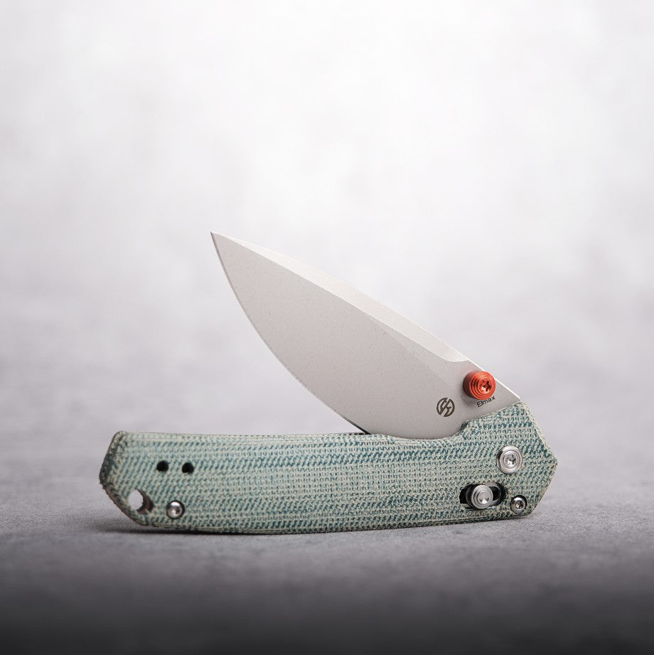 Vosteed Mini Psyop Knife with Elmax Blade and Teal Micarta Handle