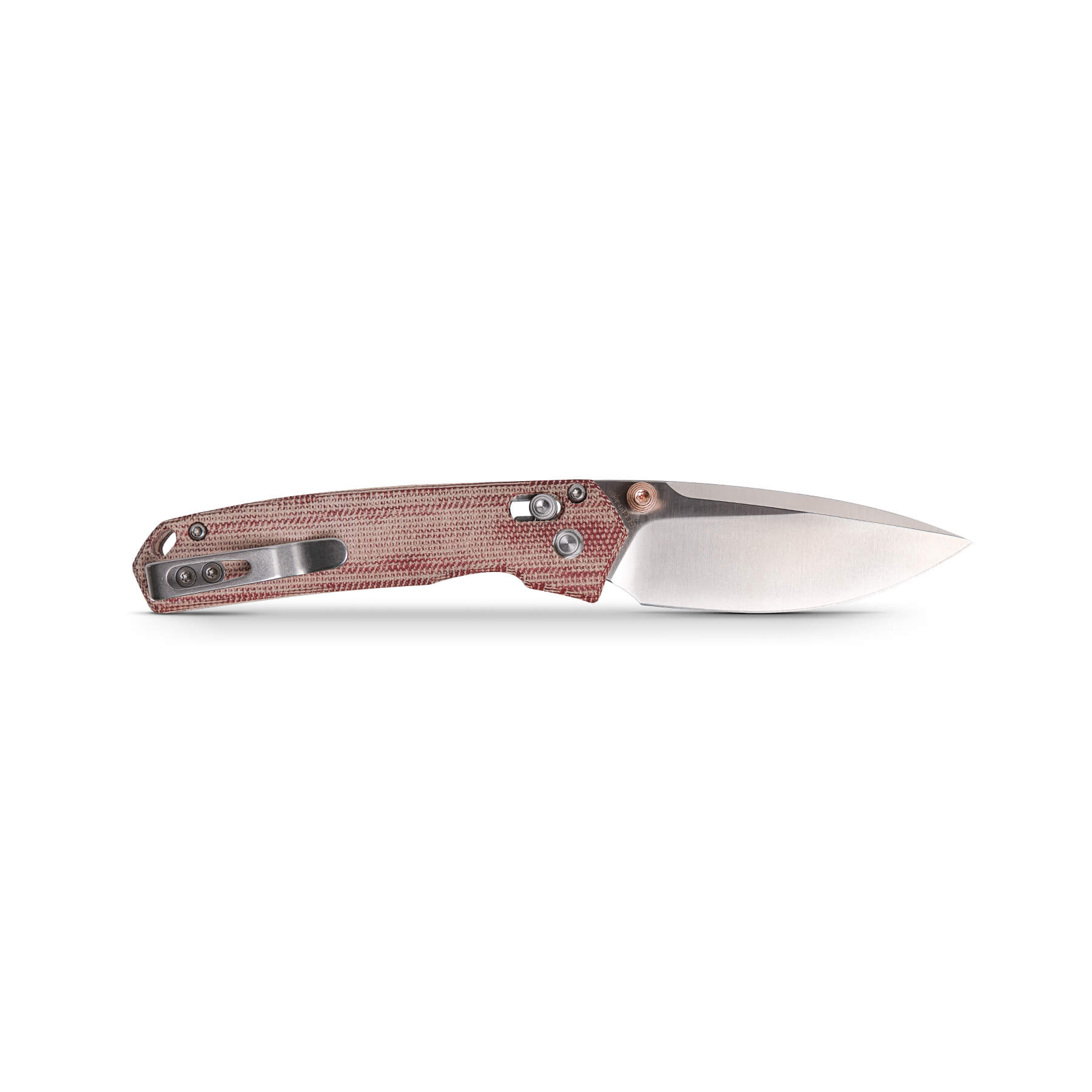 Vosteed Mini Psyop knife with red Micarta handle and Elmax blade