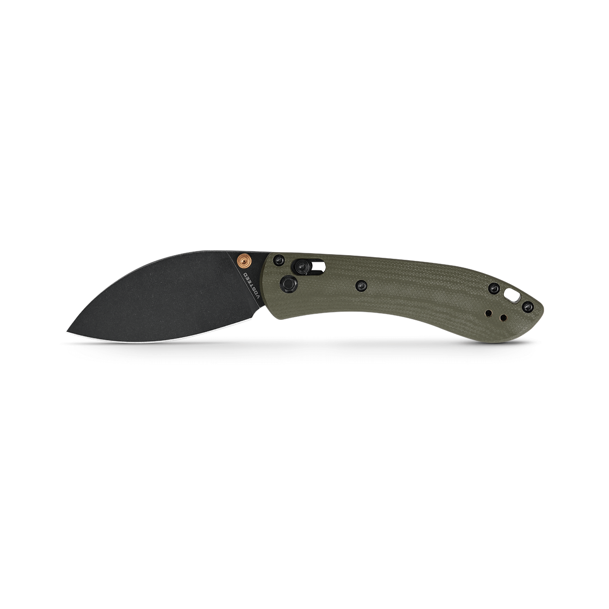 Vosteed Mini Nightshade knife with green G10 handle and black blade
