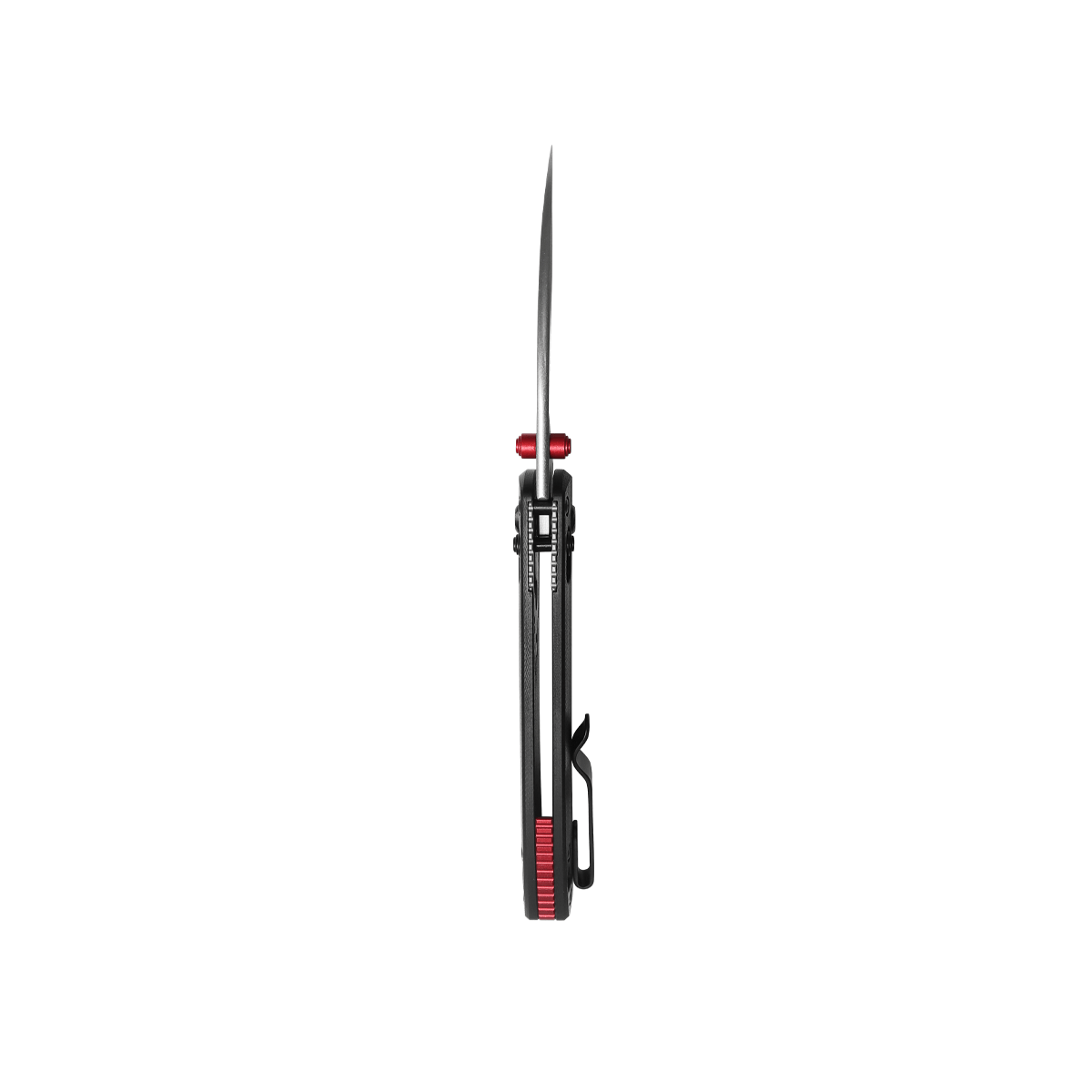 Mini Nightshade knife side profile, showing blade and red accents