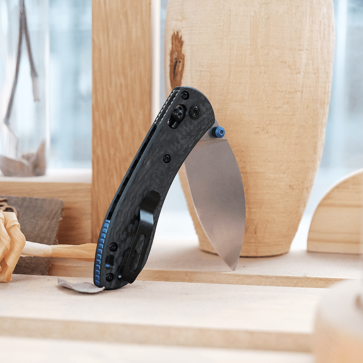 Vosteed Mini Nightshade Shilin Cutter open blade, carbon fiber handle