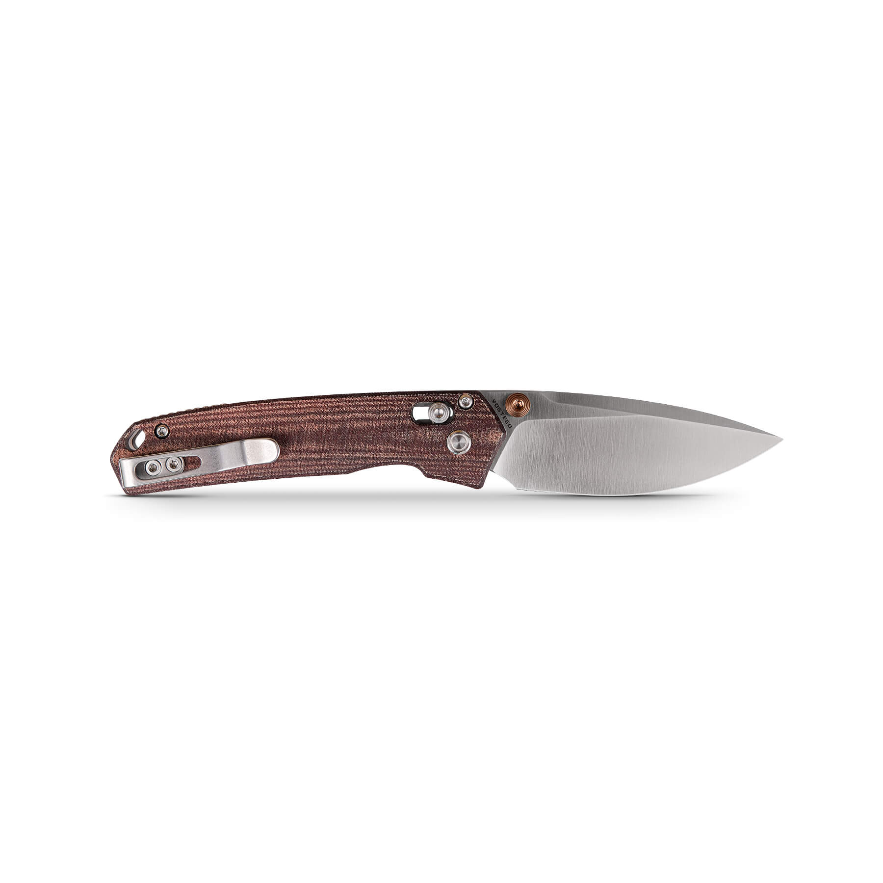 Maroon Micarta Vosteed Mini Psyop knife, Elmax blade, crossbar lock