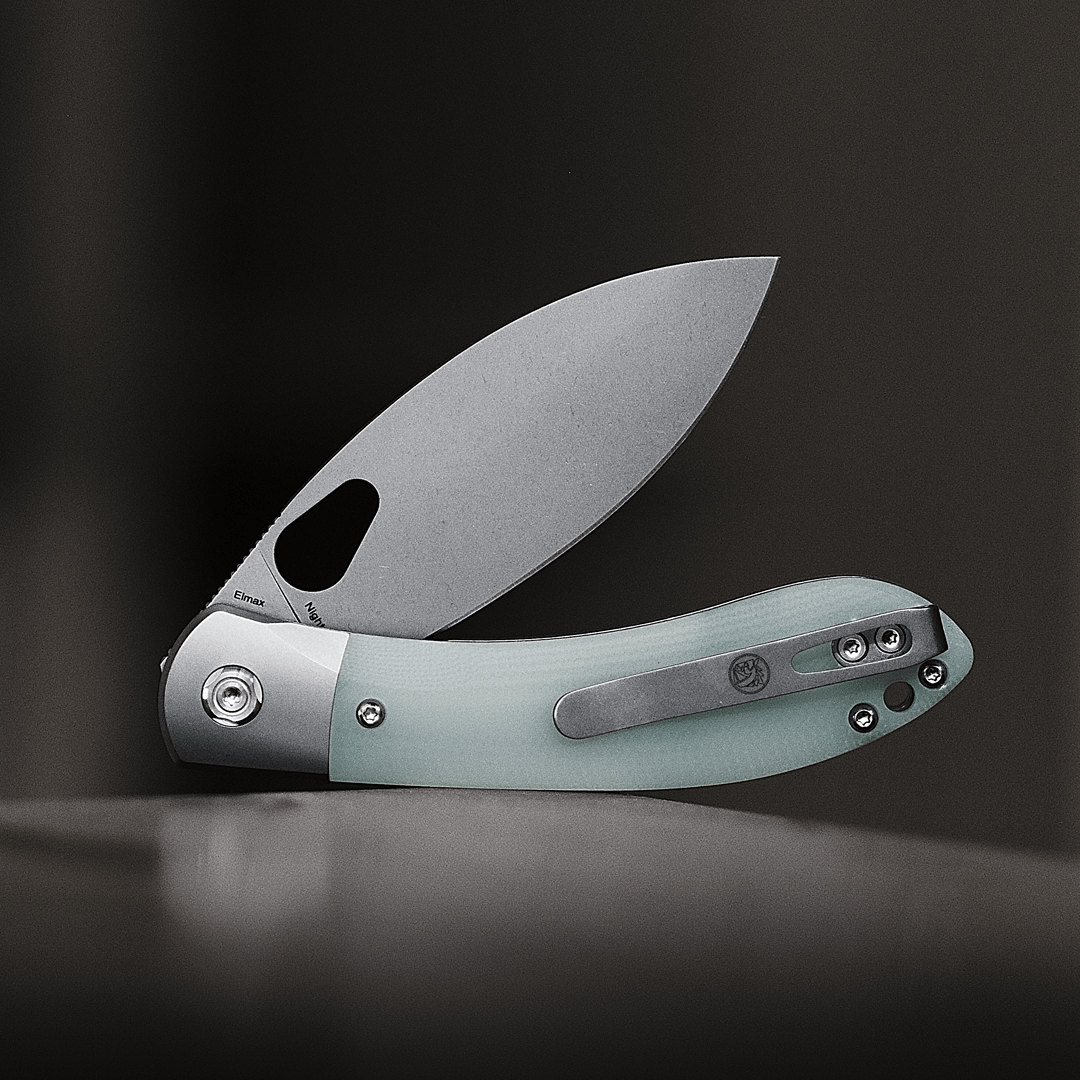 Vosteed Nightshade Shilin Cutter knife, Elmax blade and jade G10 handle