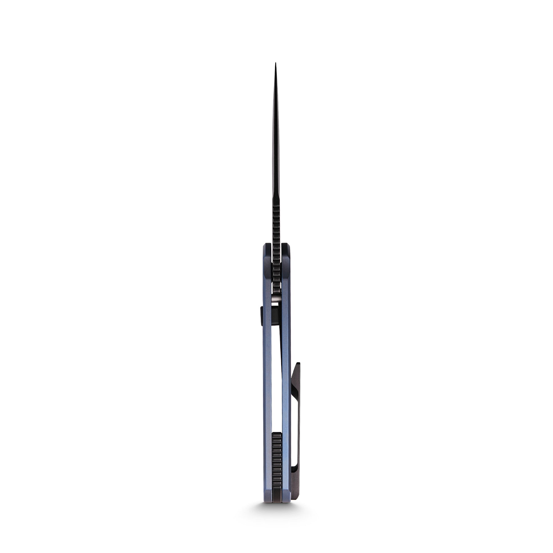 Vosteed Psyop knife side profile with blue titanium and Elmax blade