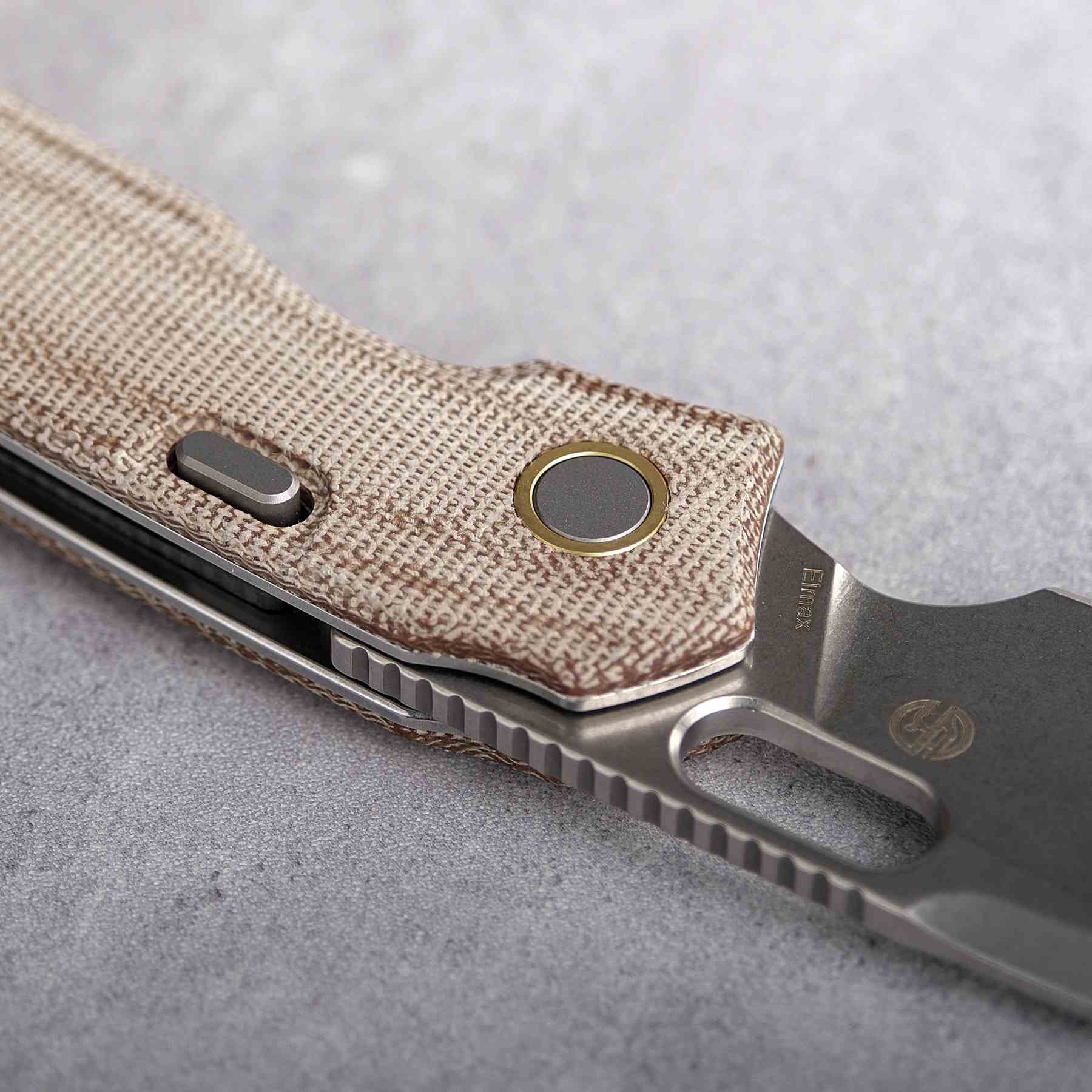 Vosteed Psyop knife with natural Micarta handle and Elmax blade.