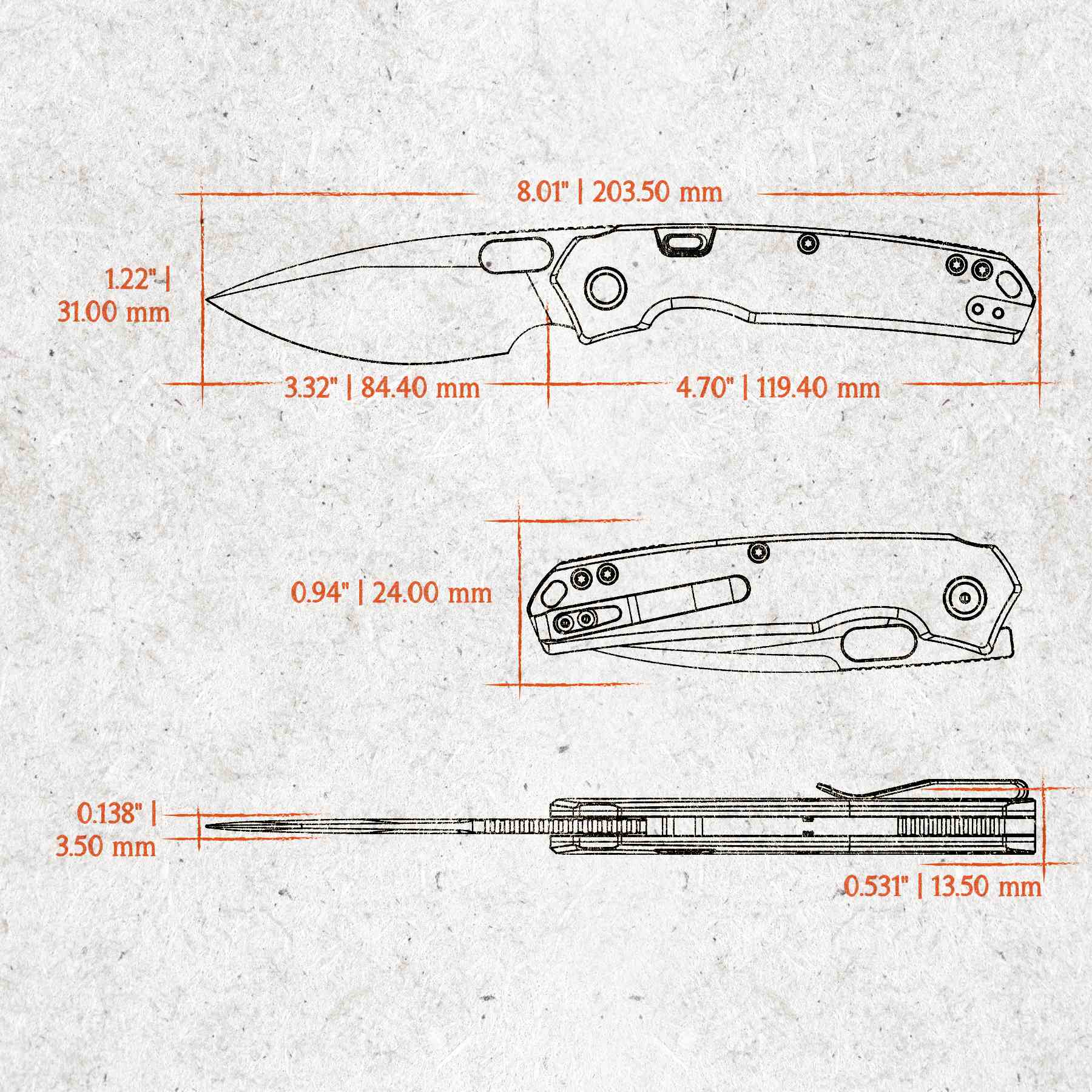 Vosteed Psyop knife dimensions and specifications