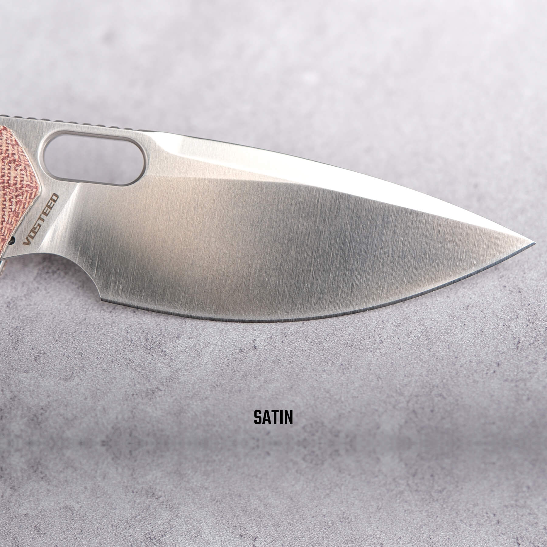 Vosteed Psyop knife satin blade detail