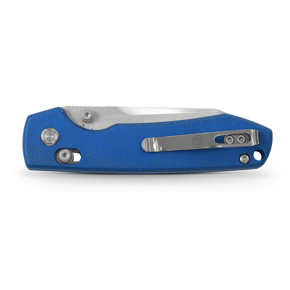 Vosteed Raccoon knife with blue Micarta handle and pocket clip