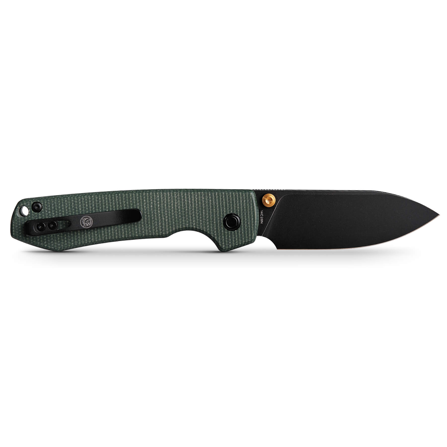 Vosteed Raccoon knife with black blade and green Micarta handle