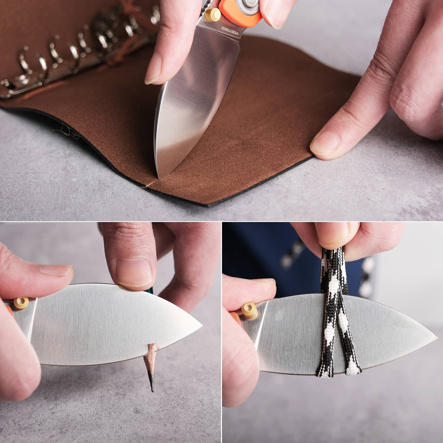 Vosteed Shilin Cutter® EDC knife demonstration: cutting, slicing, and detail