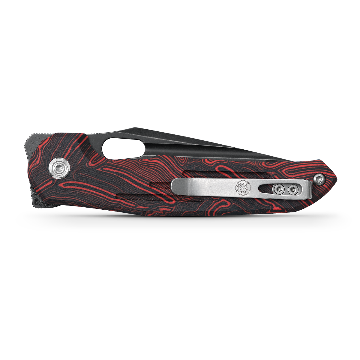 Vosteed Thunderbird Trek Lock Knife with Red GT-Mascus Handle Detail