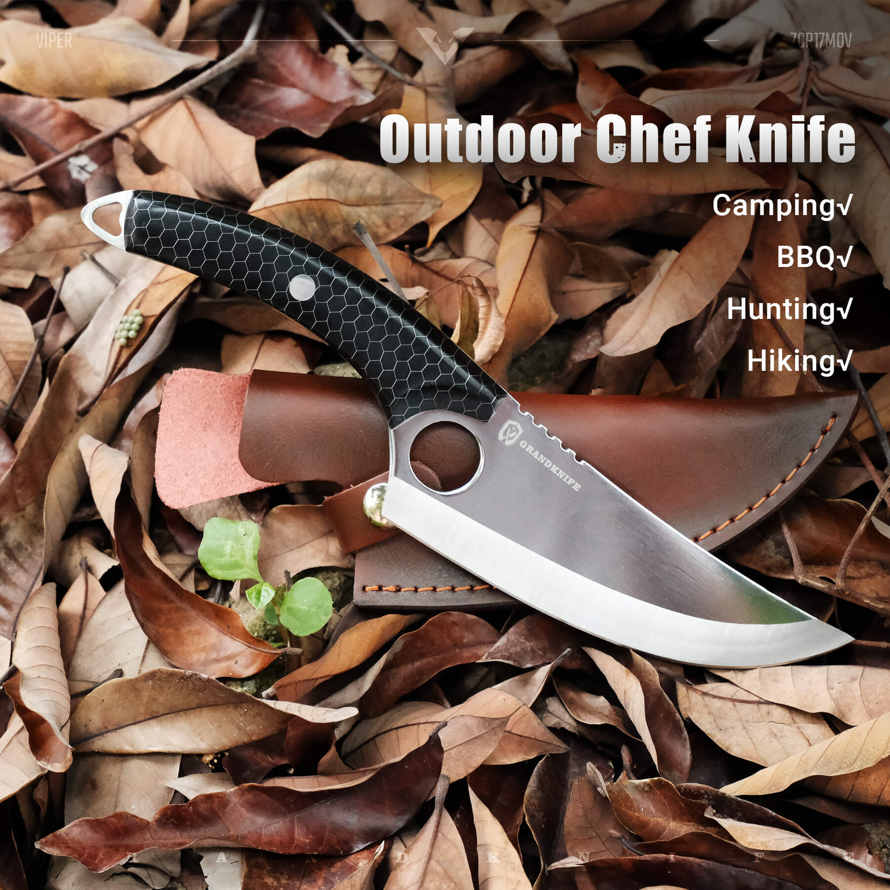 Viper Boning Knife with sheath, ideal for outdoor activities #color_black