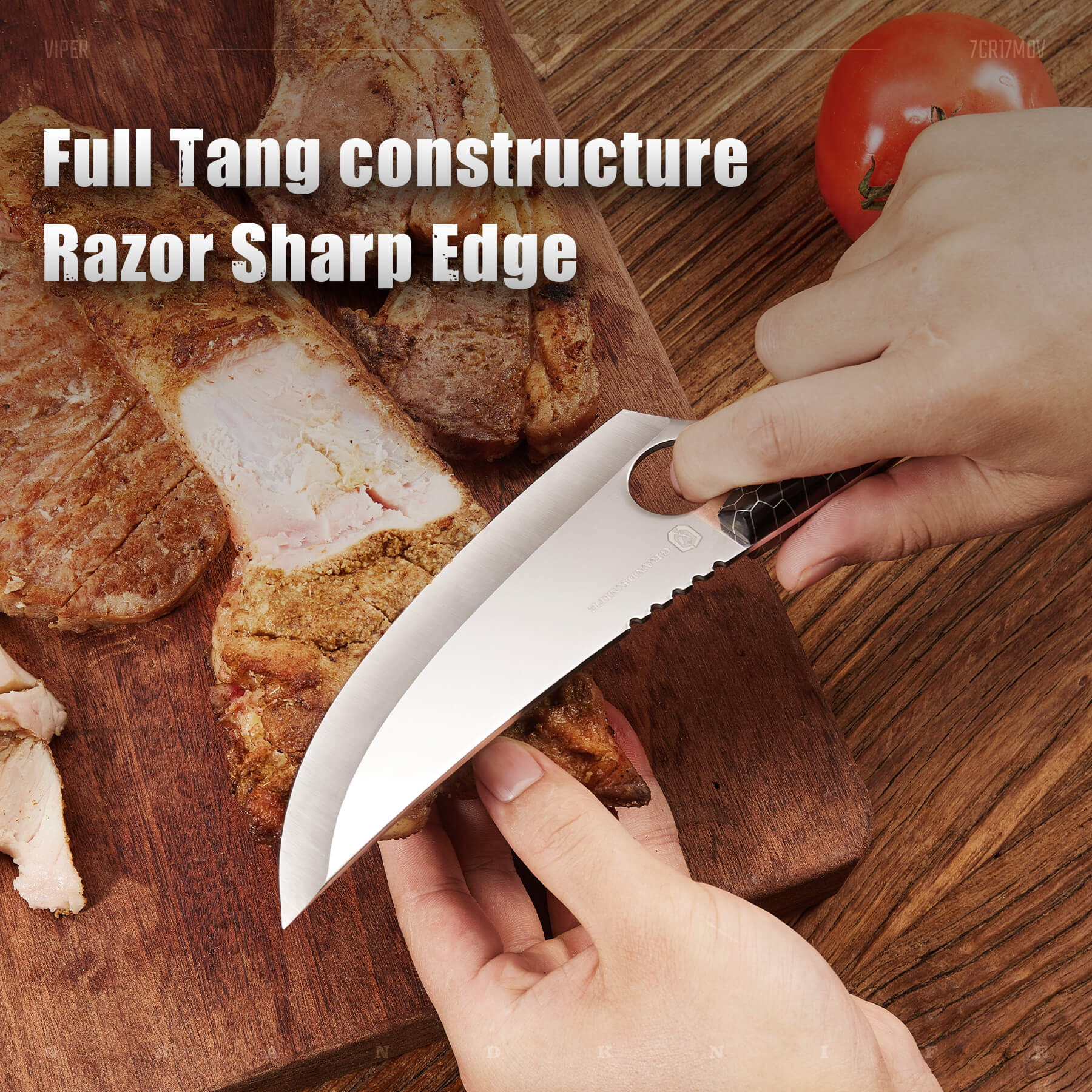Viper Boning Knife slicing meat with razor sharp edge #color_black
