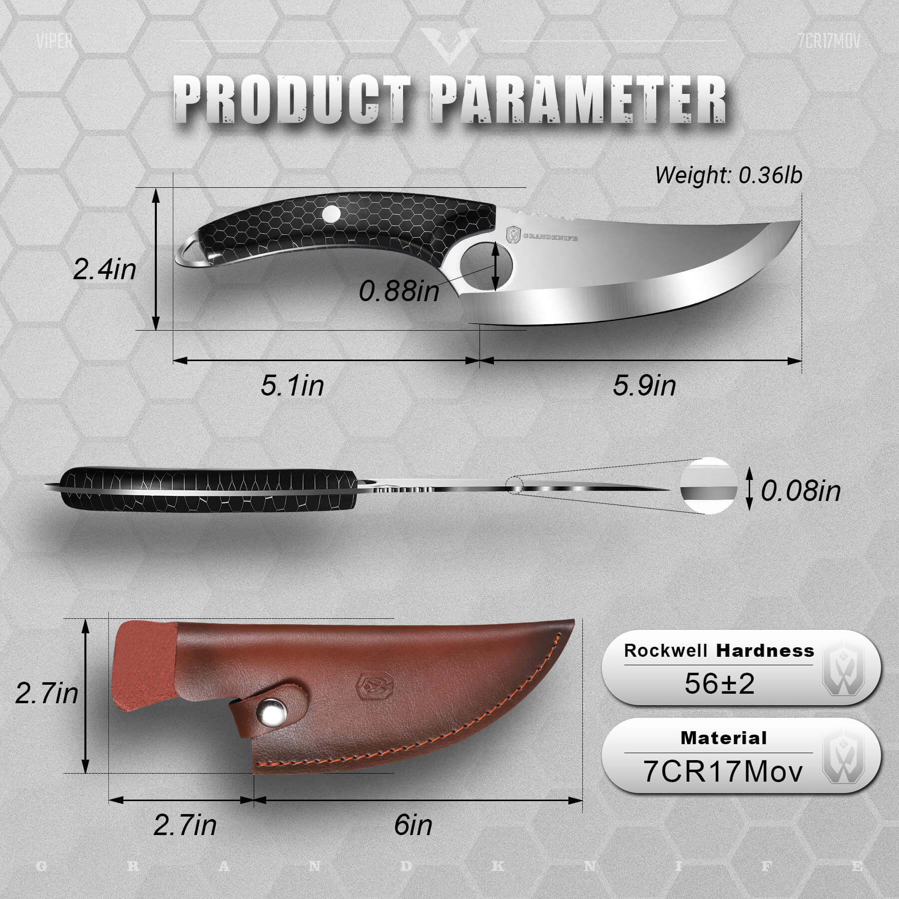 Viper Boning Knife product specifications and dimensions #color_black