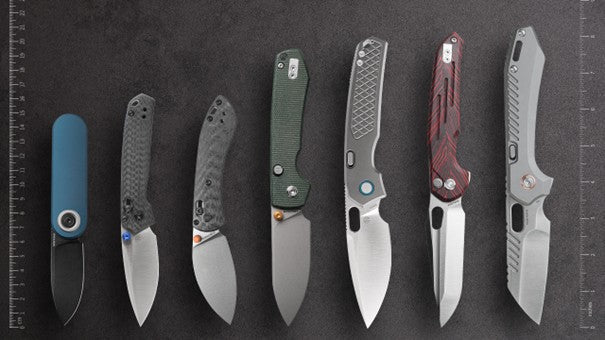 A variety of EDC knives showcasing different sizes and styles
