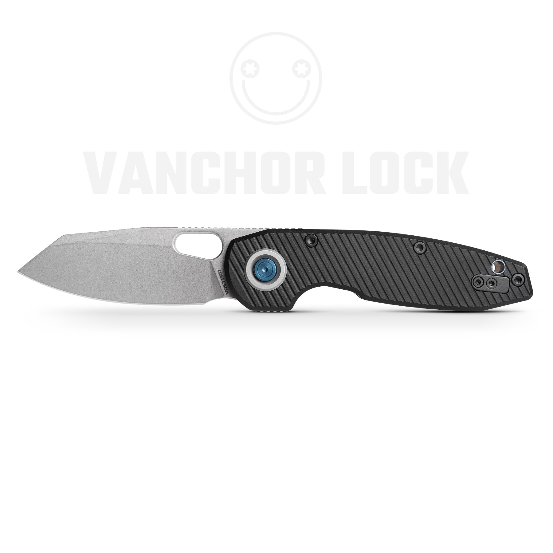 WMK EXCLUSIVE VOSTEED ANKYLO VANCHOR LOCK POCKET KNIFE BLACK LINED ALUMINUM S35VN STEEL STONEWASHED BLADE A1915