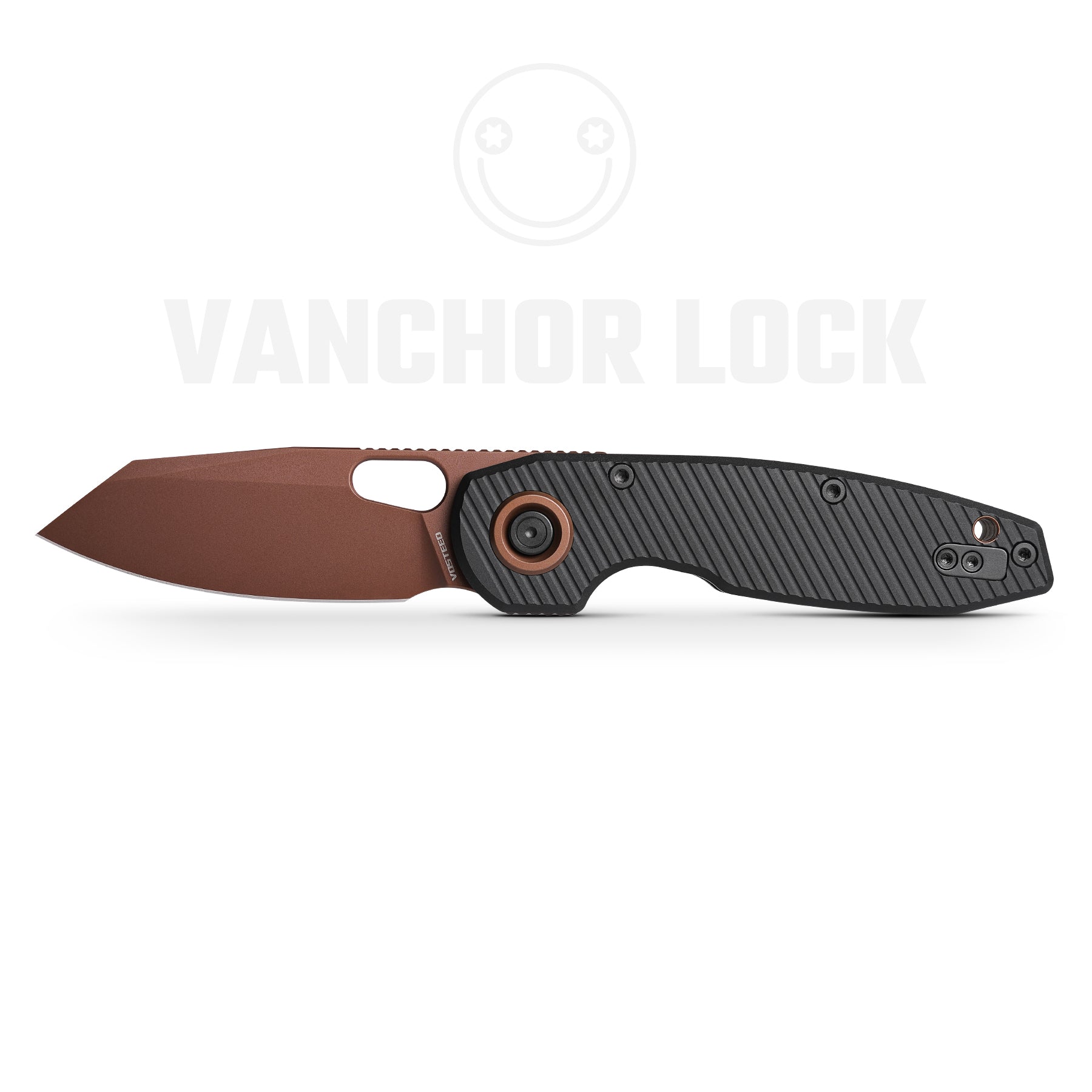 WMK EXCLUSIVE VOSTEED ANKYLO VANCHOR LOCK POCKET KNIFE BLACK LINED ALUMINUM S35VN STEEL COPPER PVD BLADE A1916