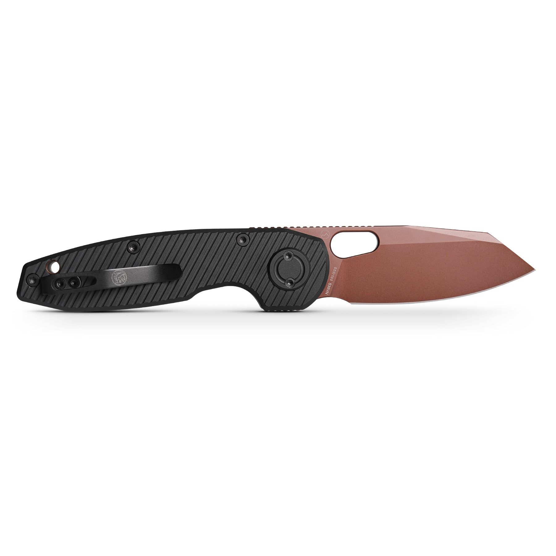 WMK EXCLUSIVE VOSTEED ANKYLO VANCHOR LOCK POCKET KNIFE BLACK LINED ALUMINUM S35VN STEEL COPPER PVD BLADE A1916
