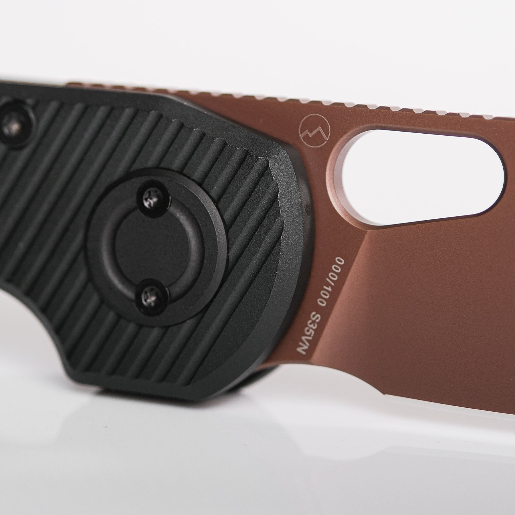 WMK EXCLUSIVE VOSTEED ANKYLO VANCHOR LOCK POCKET KNIFE BLACK LINED ALUMINUM S35VN STEEL COPPER PVD BLADE A1916