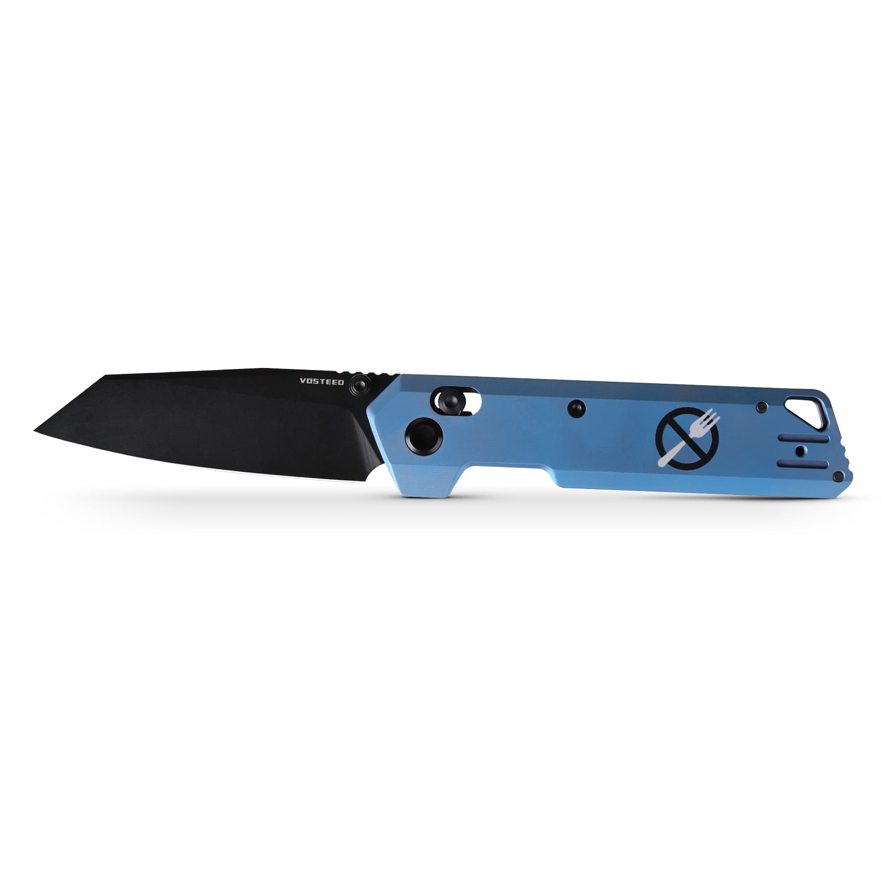 BLADEHQ Exclusive Vosteed Parallel Zero Forks Crossbar Lock Knife Blue Titanium (3" Black) A3512