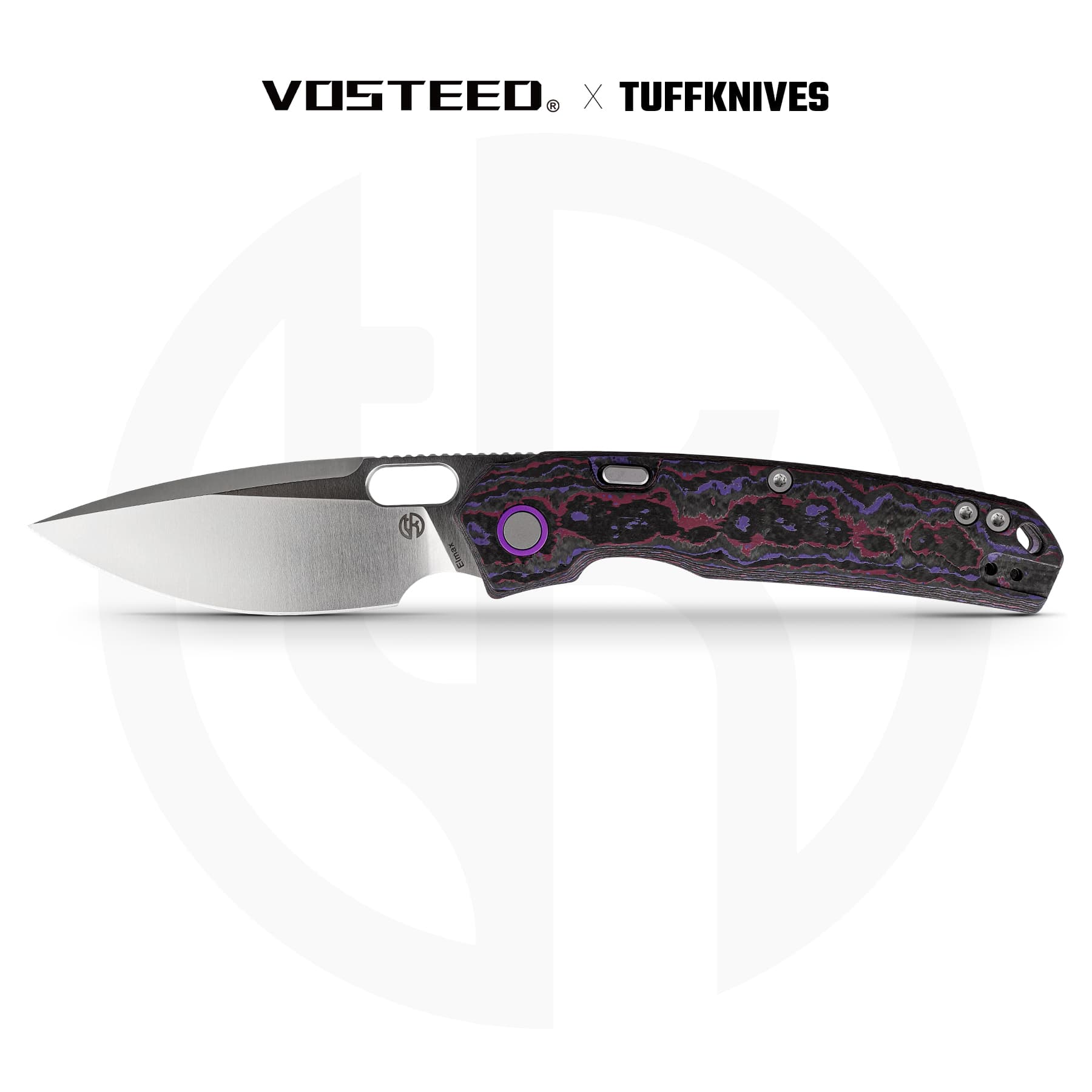 BLADEHQ Exclusive Vosteed Psyop Top Liner Lock Knife Purple Haze Fatcarbon (3.3" Satin Elmax) A2227