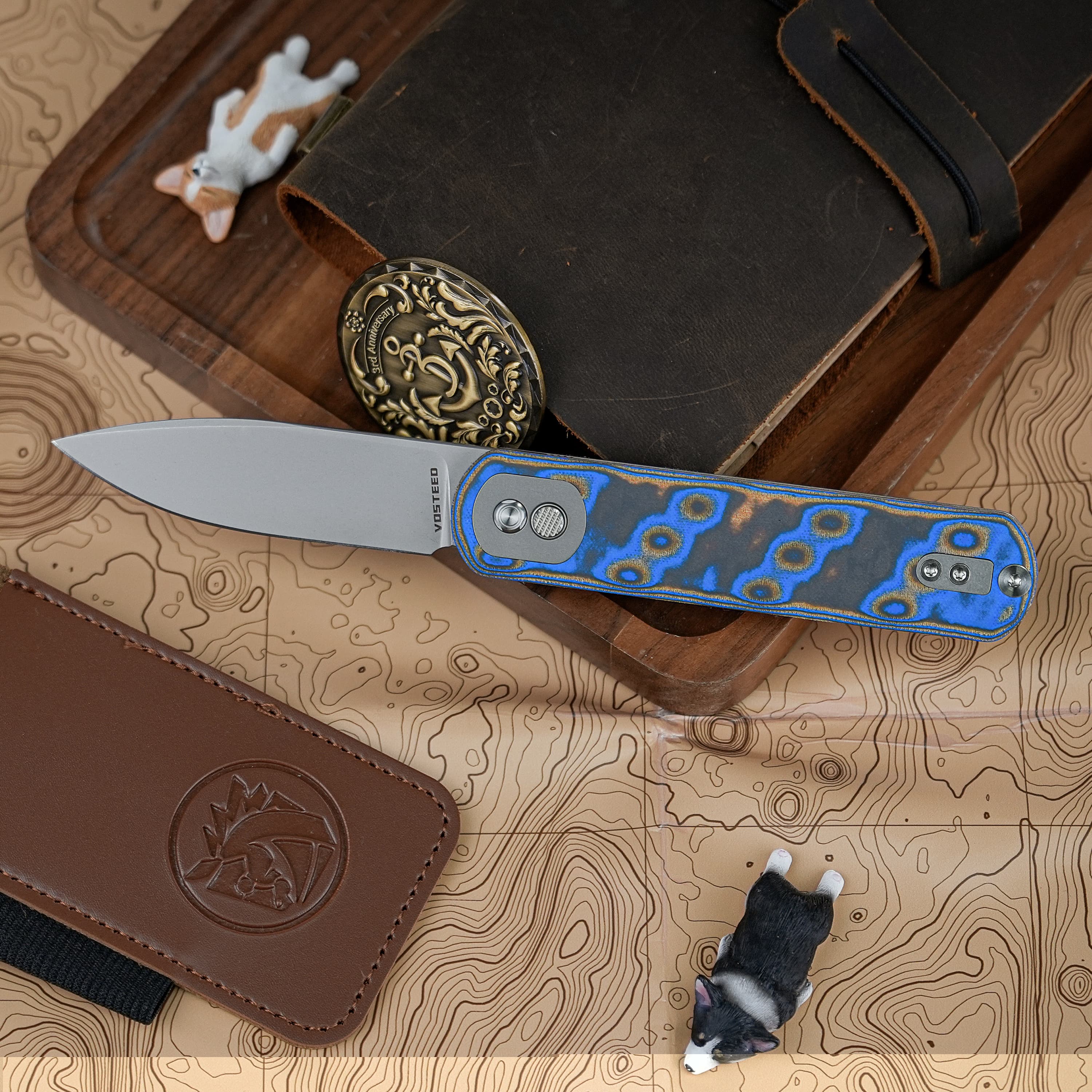 オオカミブルー Brown Micarta Corgi Knife | Classic EDC Feel, Button Lock