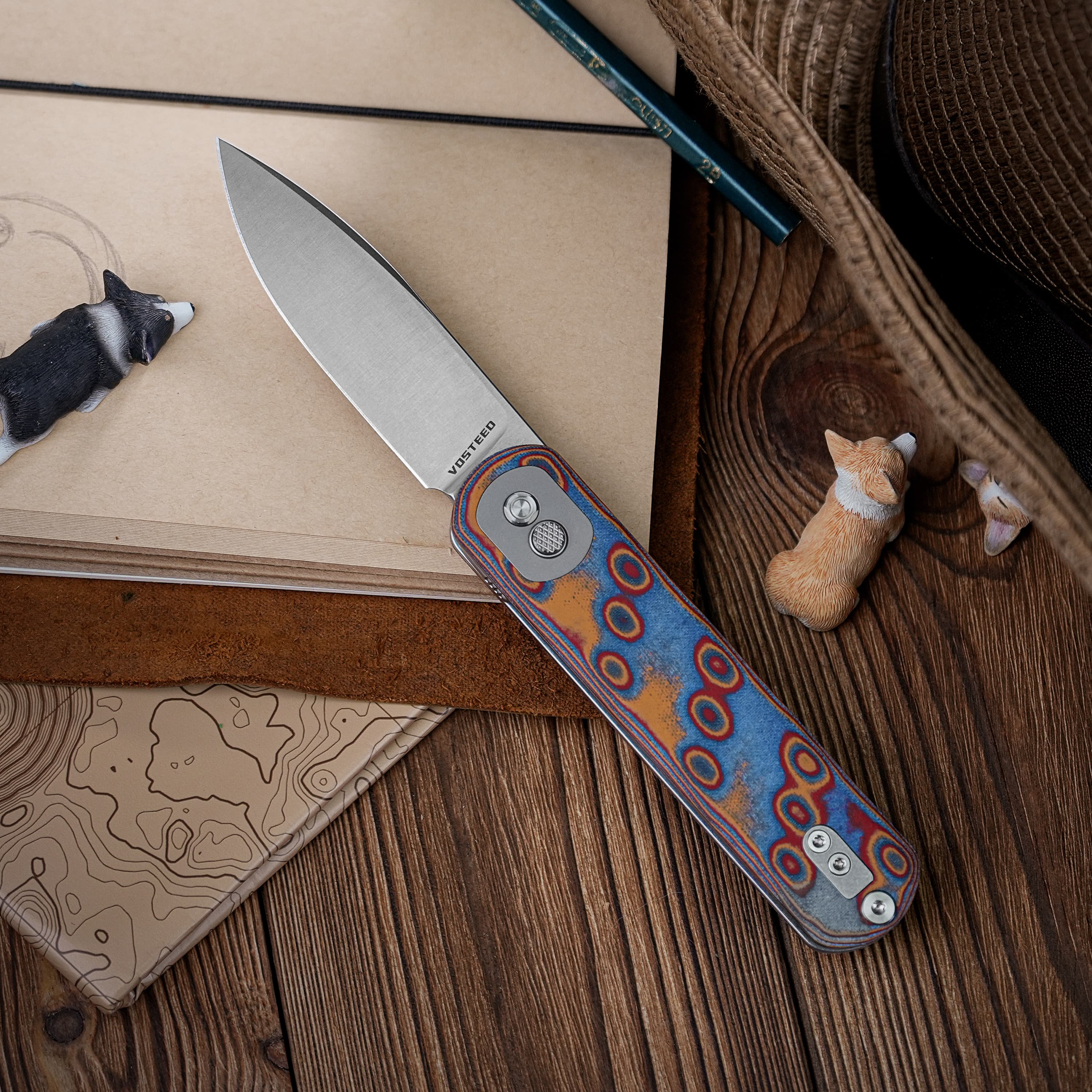 Brown Micarta Corgi Knife | Classic EDC Feel, Button Lock
