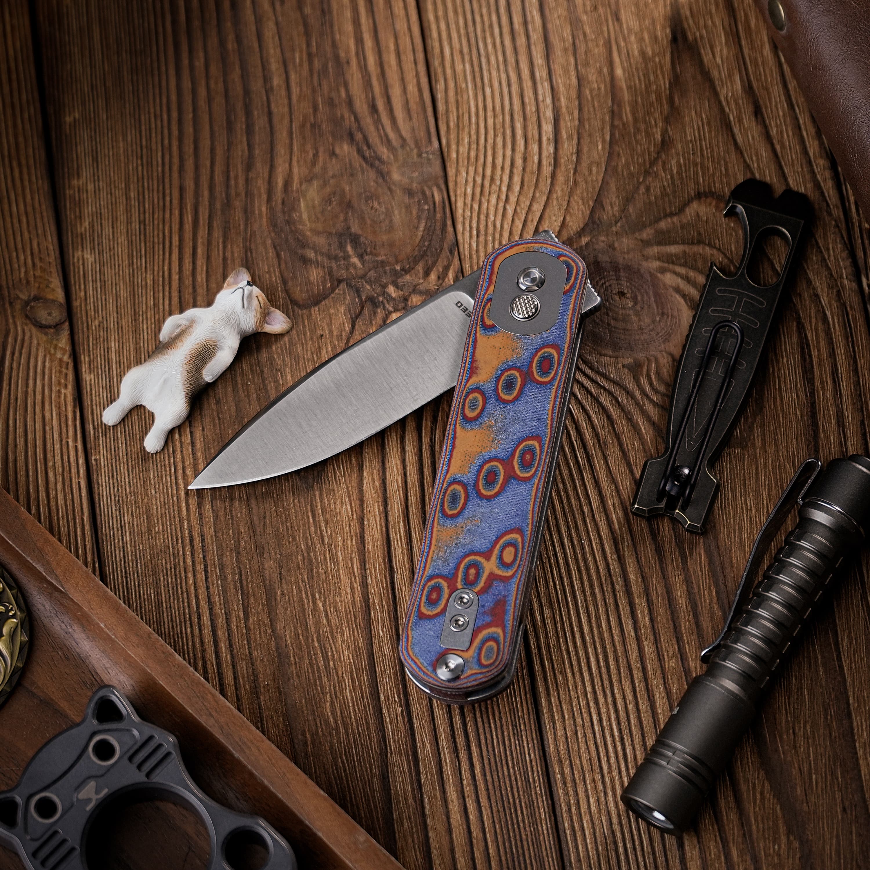 Brown Micarta Corgi Knife | Classic EDC Feel, Button Lock