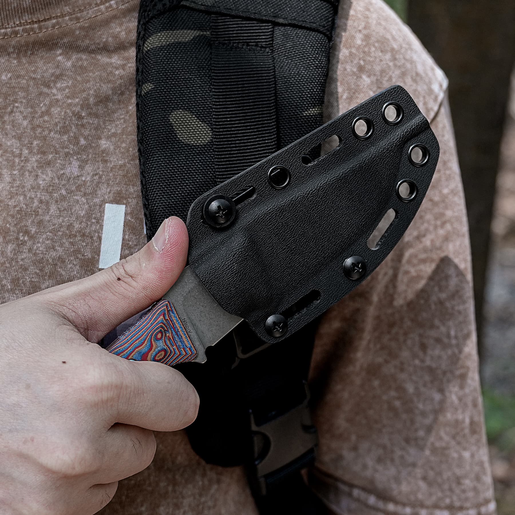 H-Back Copper Raindrop Micarta Fixed Knife | S.O.A.R. Clip Outdoor