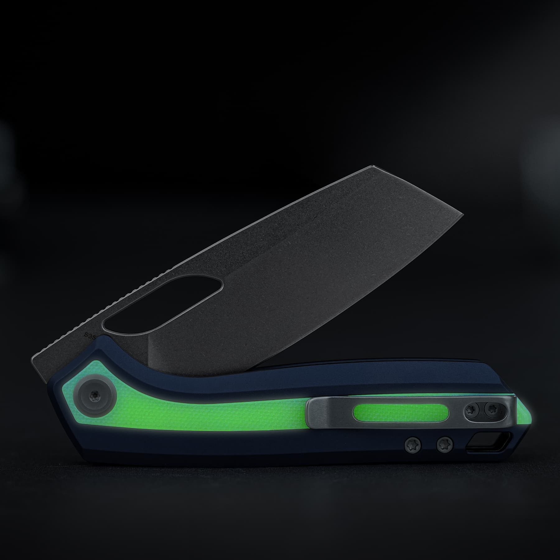 Kroc 329 -Top Liner Lock (3.29" S35VN Blade & Aluminum & Glow-in-the-Dark G10 Handle) - A1814