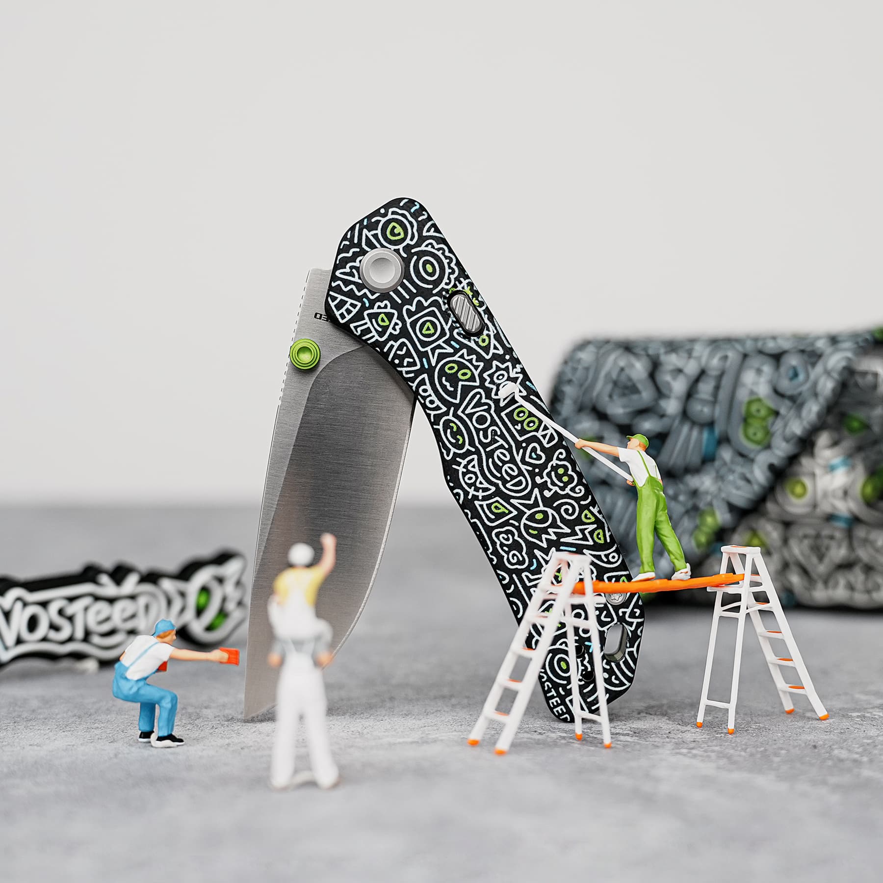 Marten 154CM Pocket Knife | Doodle Monster G10 Safety Folder