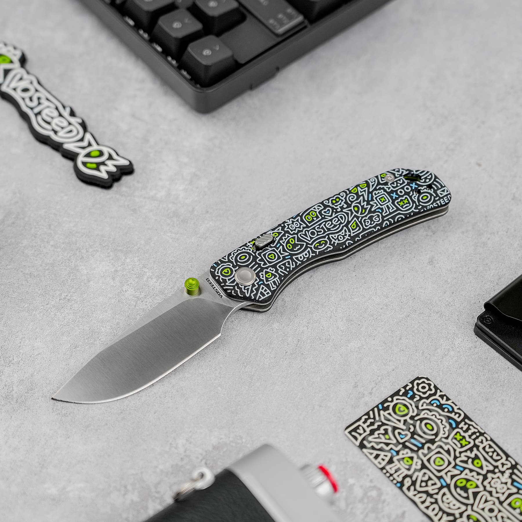 Marten 154CM Pocket Knife | Doodle Monster G10 Safety Folder